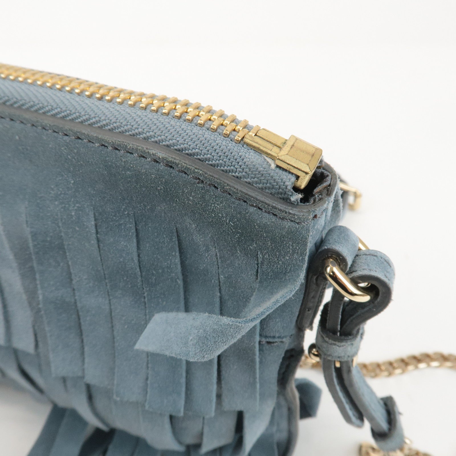 BURBERRY Leather Suede Chain Sholder Bag Hand Bag Light Blue