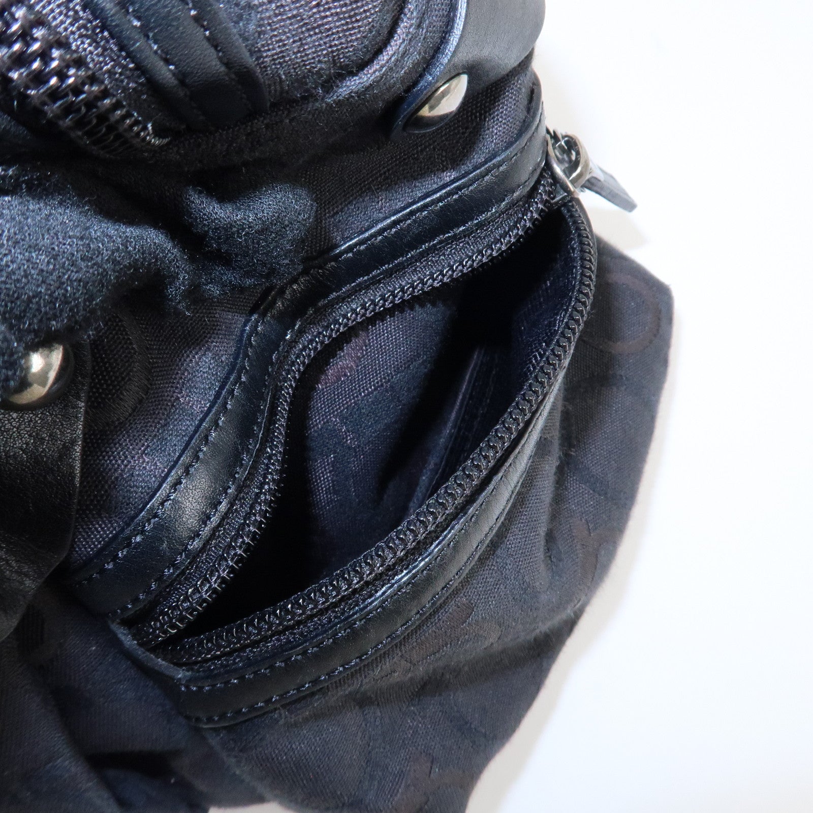 Ferragamo Gancini Pattern Canvas Leather Boston Bag Black Used