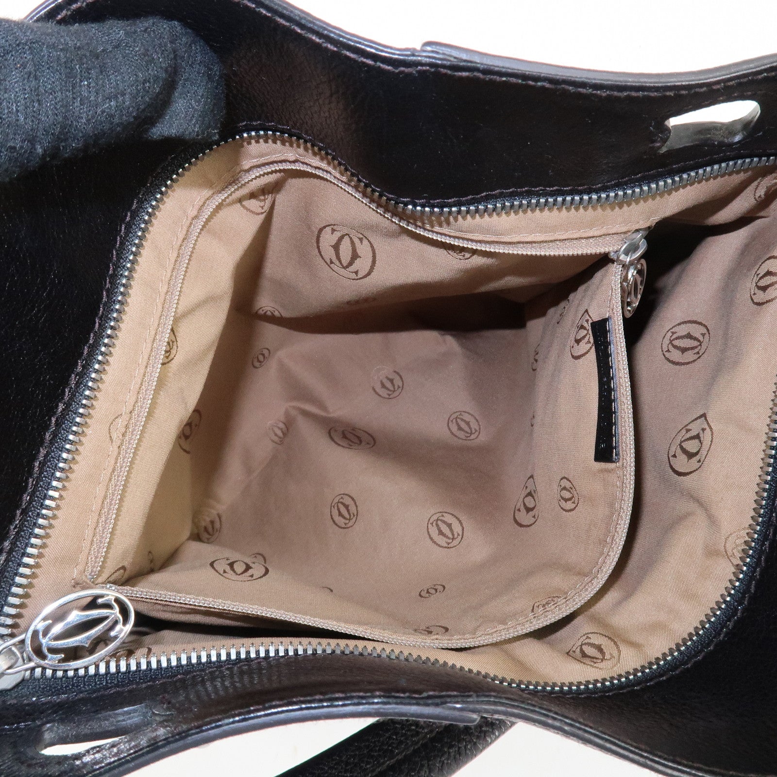 Cartier Leather Shoulder Bag Tote Bag Hand Bag Black Used