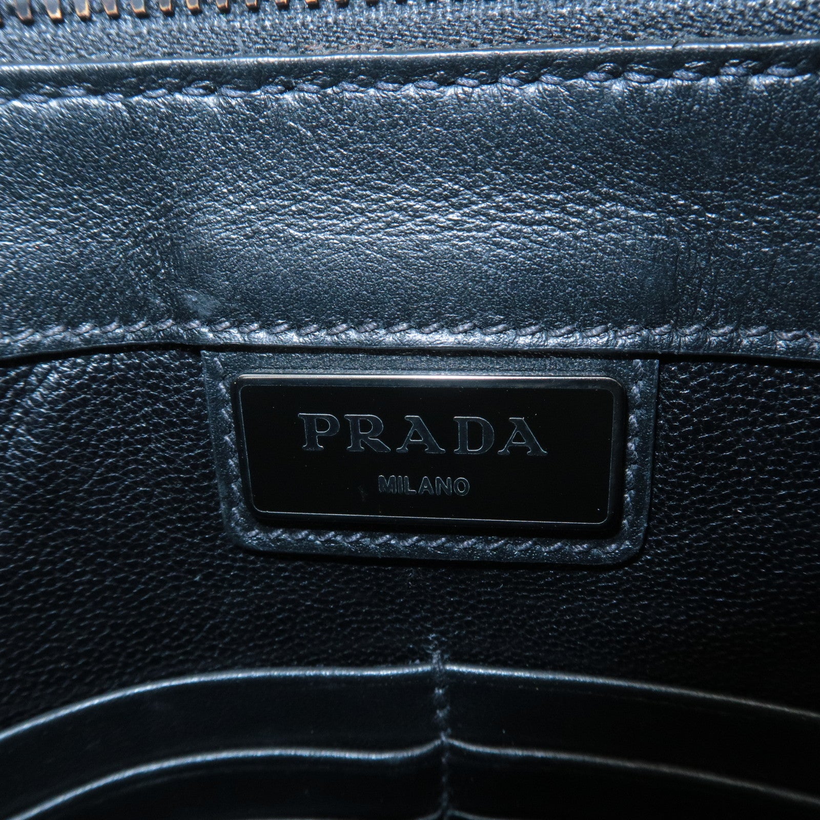 PRADA Triangle Logo Leather Clutch Bag Pouch Black