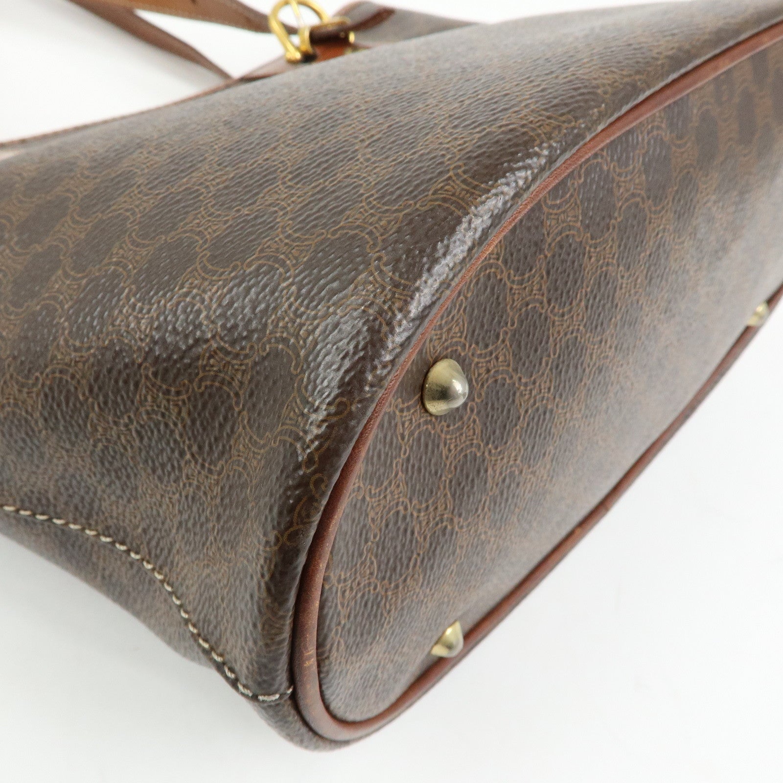 CELINE Macadam PVC leather Tote Bag Hand Bag Shoulder Bag Brown