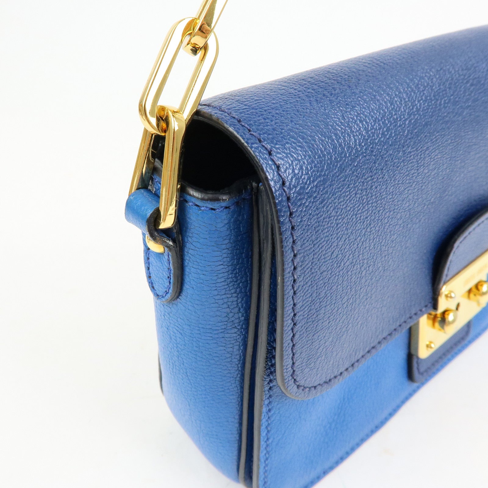 MIU MIU Madras Leather Shoulder Bag Crossbody Bag Blue RT0544