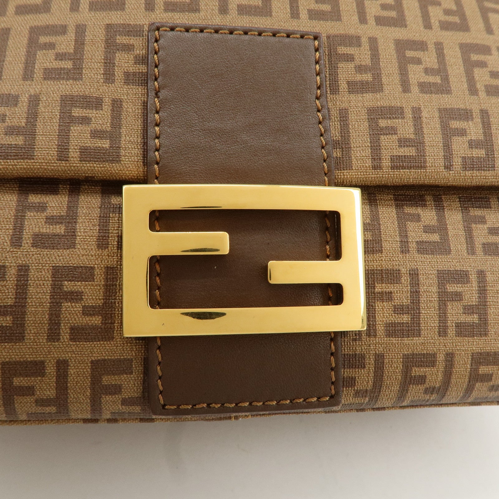 FENDI Mamma Baguette Zucchino Canvas PVC Leather Shoulder Bag