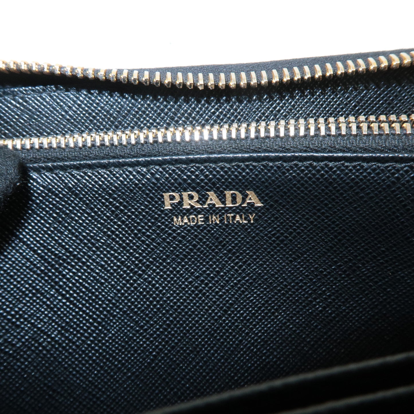 PRADA Logo Saffiano Leather Round Zipper Long Wallet Black