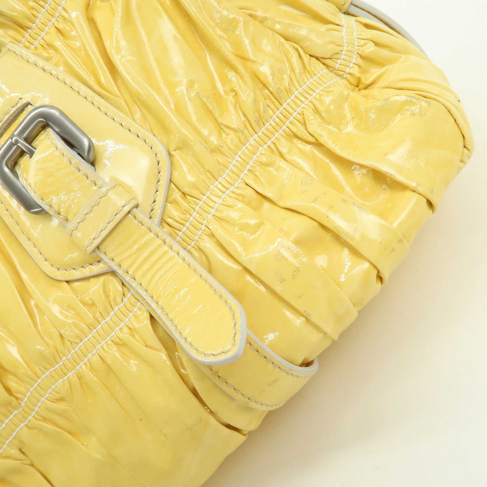 PRADA Patent Leather Gather 2Way Bag Shoulder Hand Bag Yellow