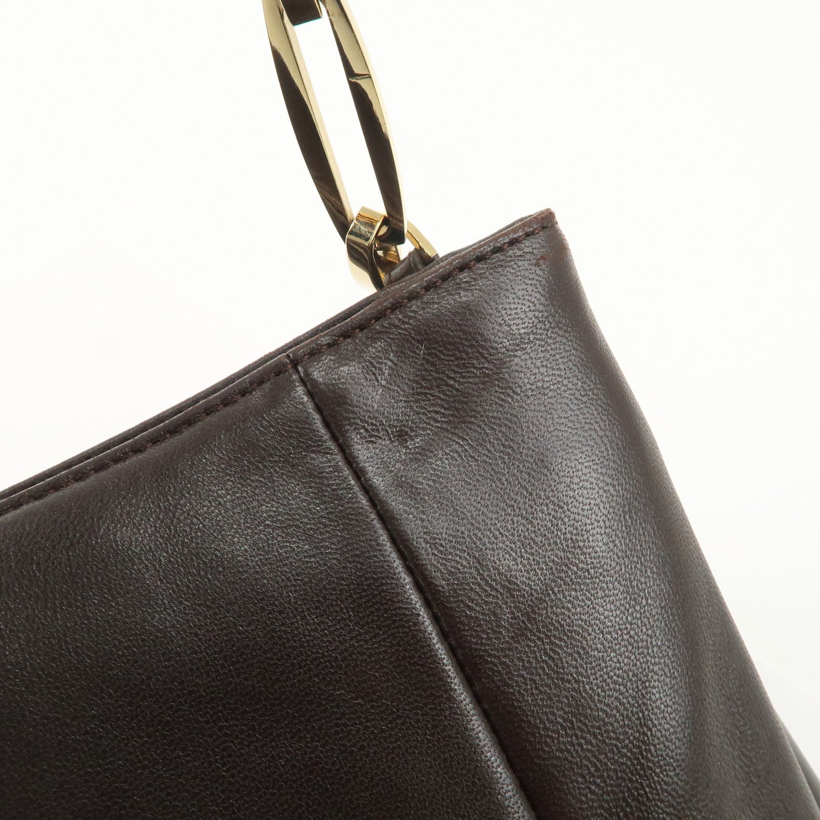 LOEWE Anagram Leather Shoulder Bag Hand Bag Gold HDW  Brown Used