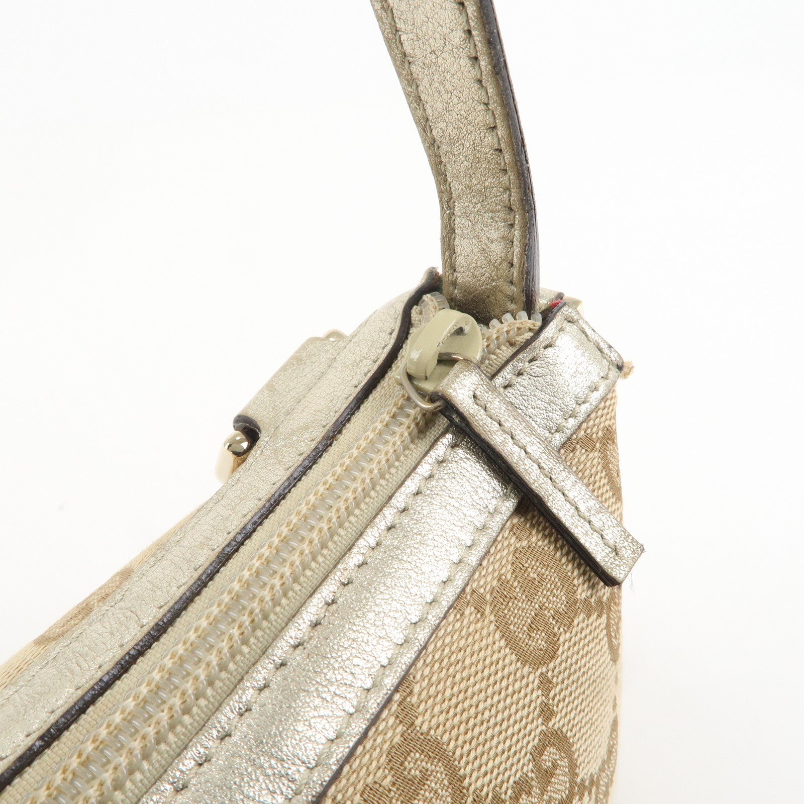 GUCCI Abbey GG Canvas Sholder Bag Pouch Beige Gold  145750