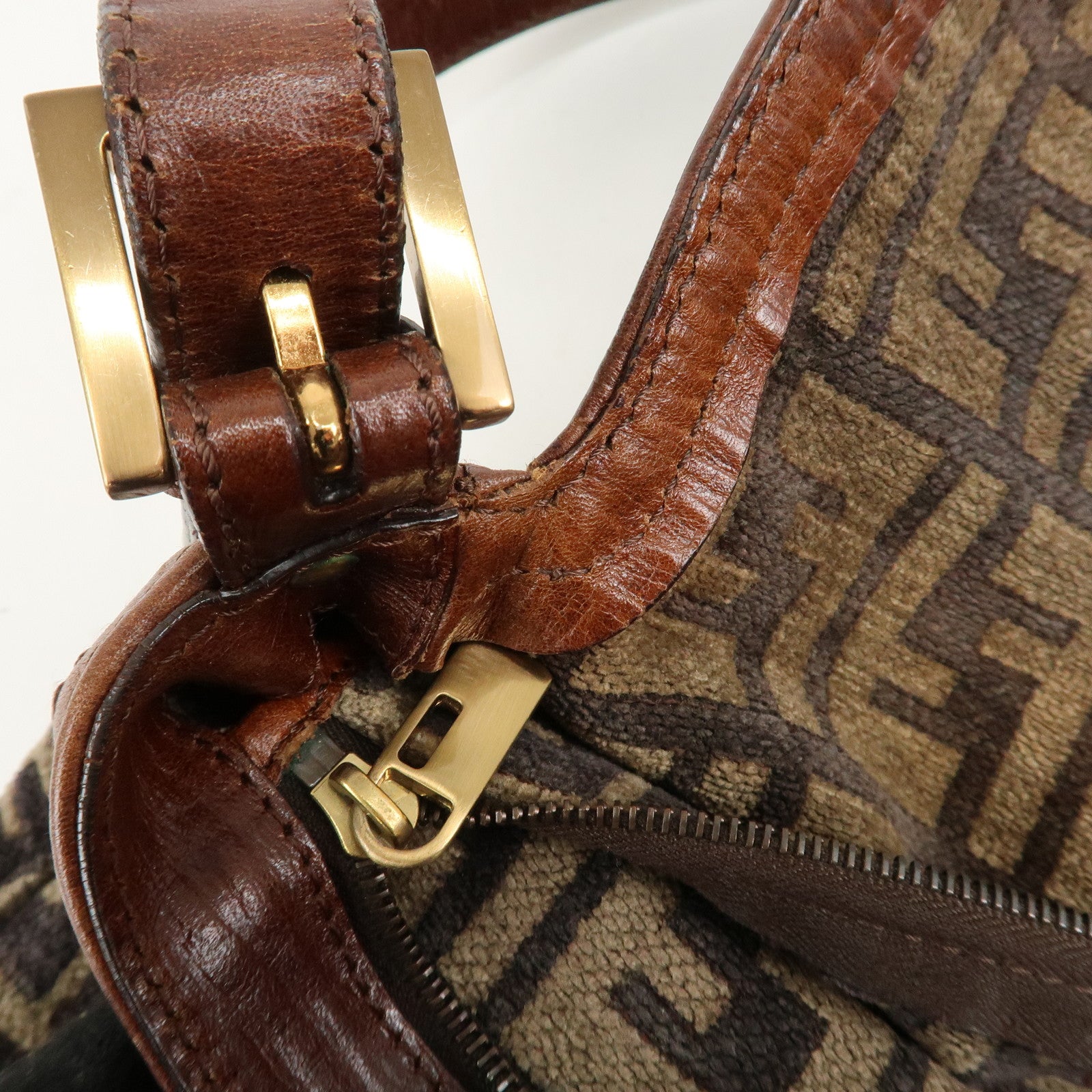 FENDI Mamma Baguette Zucca Pile Leather Shoulder Bag 8BR001 Used