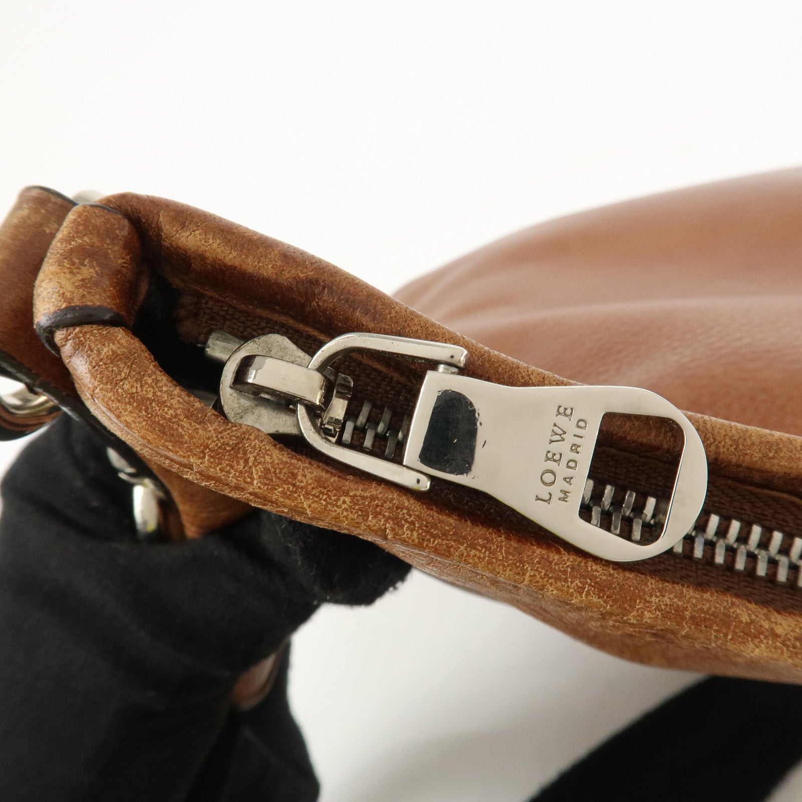 LOEWE Leather Shoulder Bag Cross Body Bag Brown Black Silver HDW Used