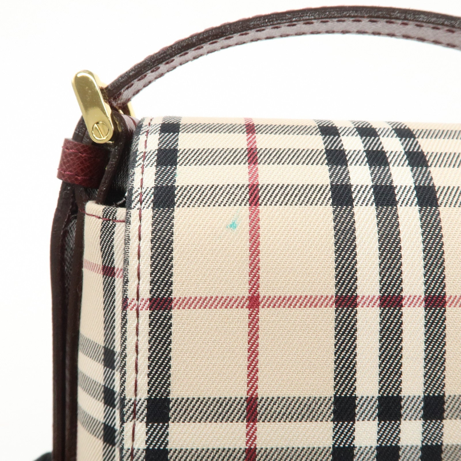 BURBERRY Canvas Leather Nova Plaid Shoulder Bag Hand Bag Bordeaux