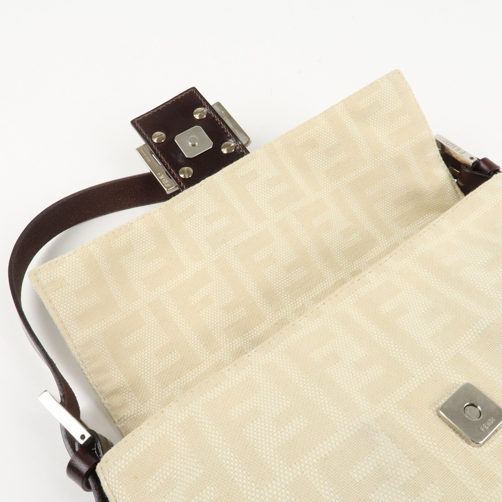 FENDI Mamma Baguette Zucca Canvas Shoulder Bag Beige White 26424 Used