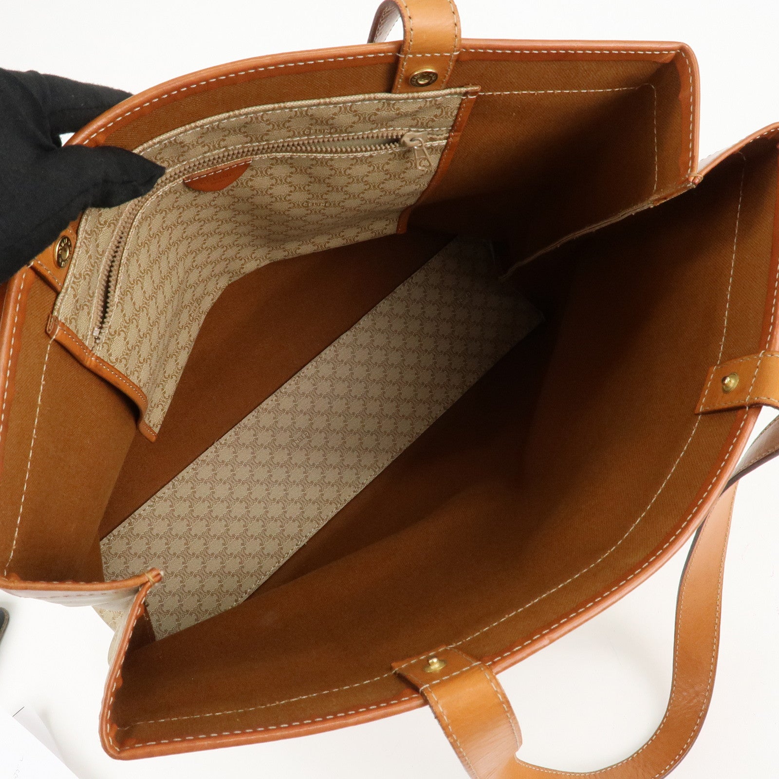 CELINE Macadam PVC Leather Tote Bag Shoulder Bag Beige Brown Used