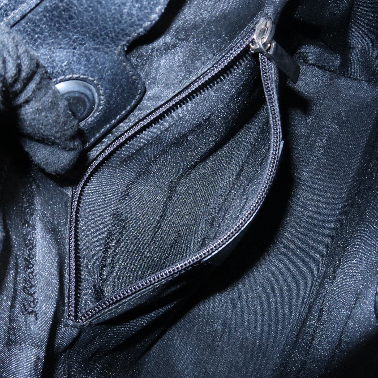 Ferragamo Leather Shoulder bag Hand Bag Black Silver HDW Used