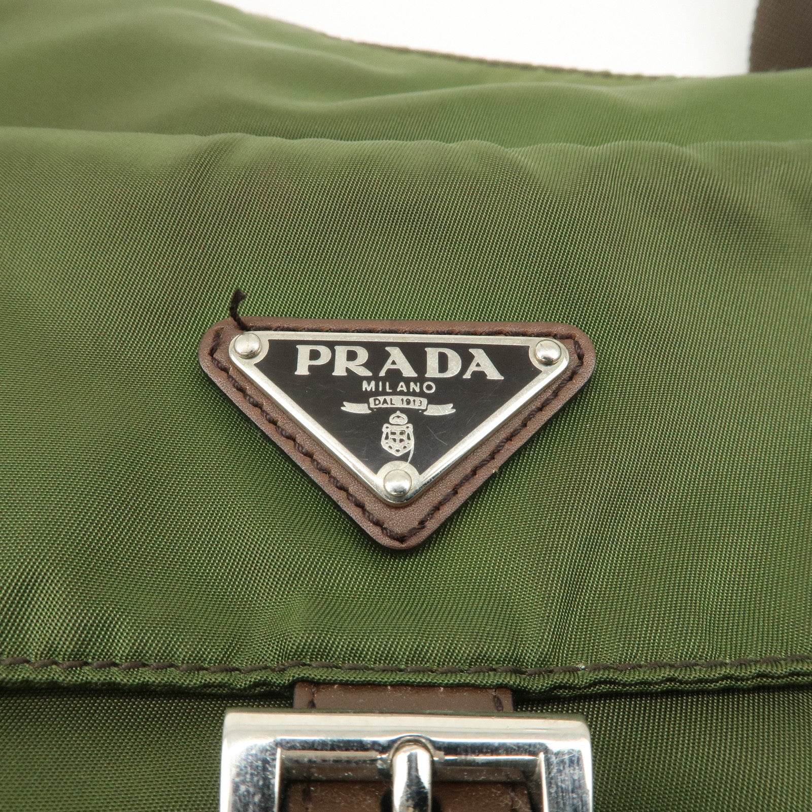 PRADA Triangle Logo Nylon Leather Shoulder Bag Crossbody Bag Khaki Used