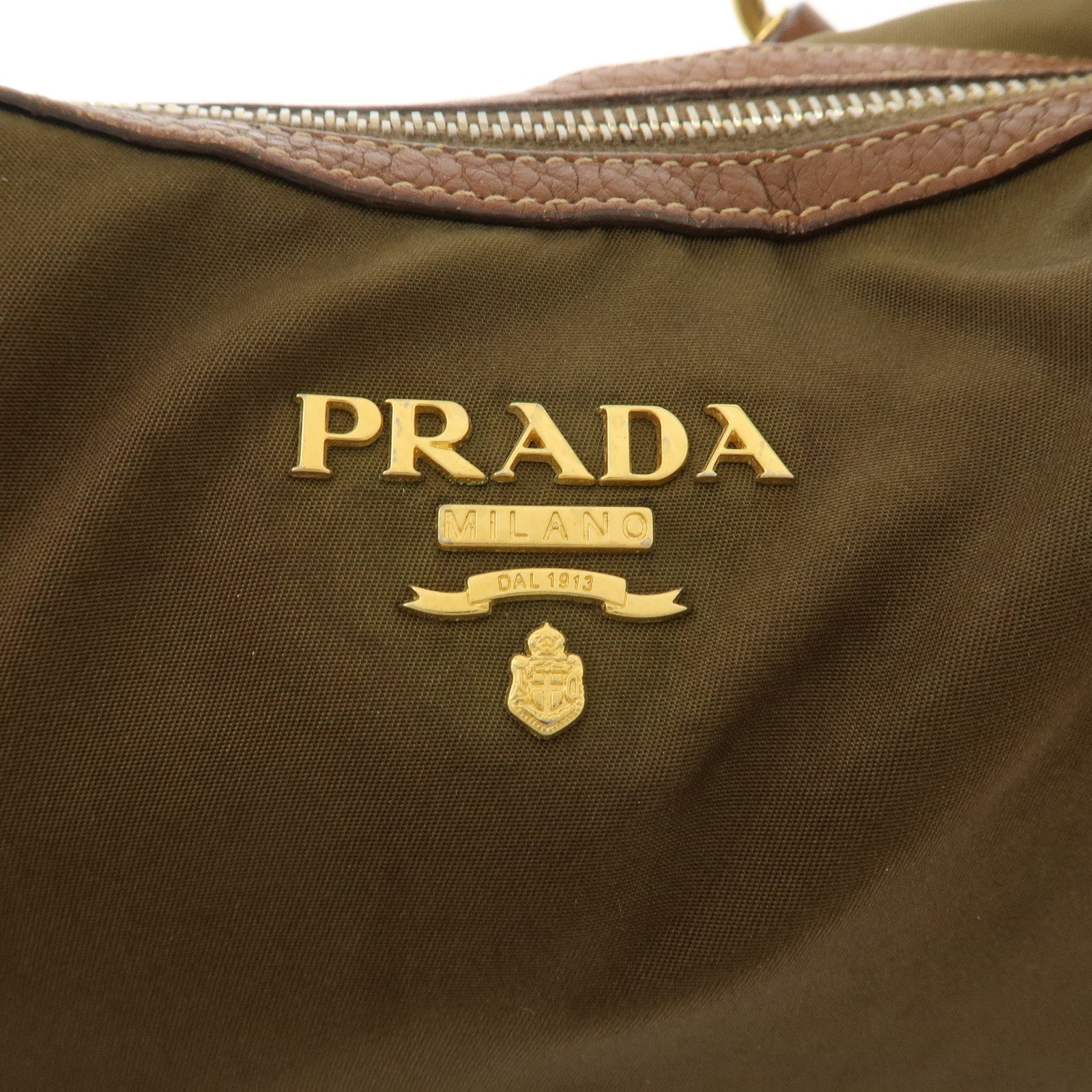 PRADA Nylon Leather Shoulder Bag Hand Bag Khaki Brown Used