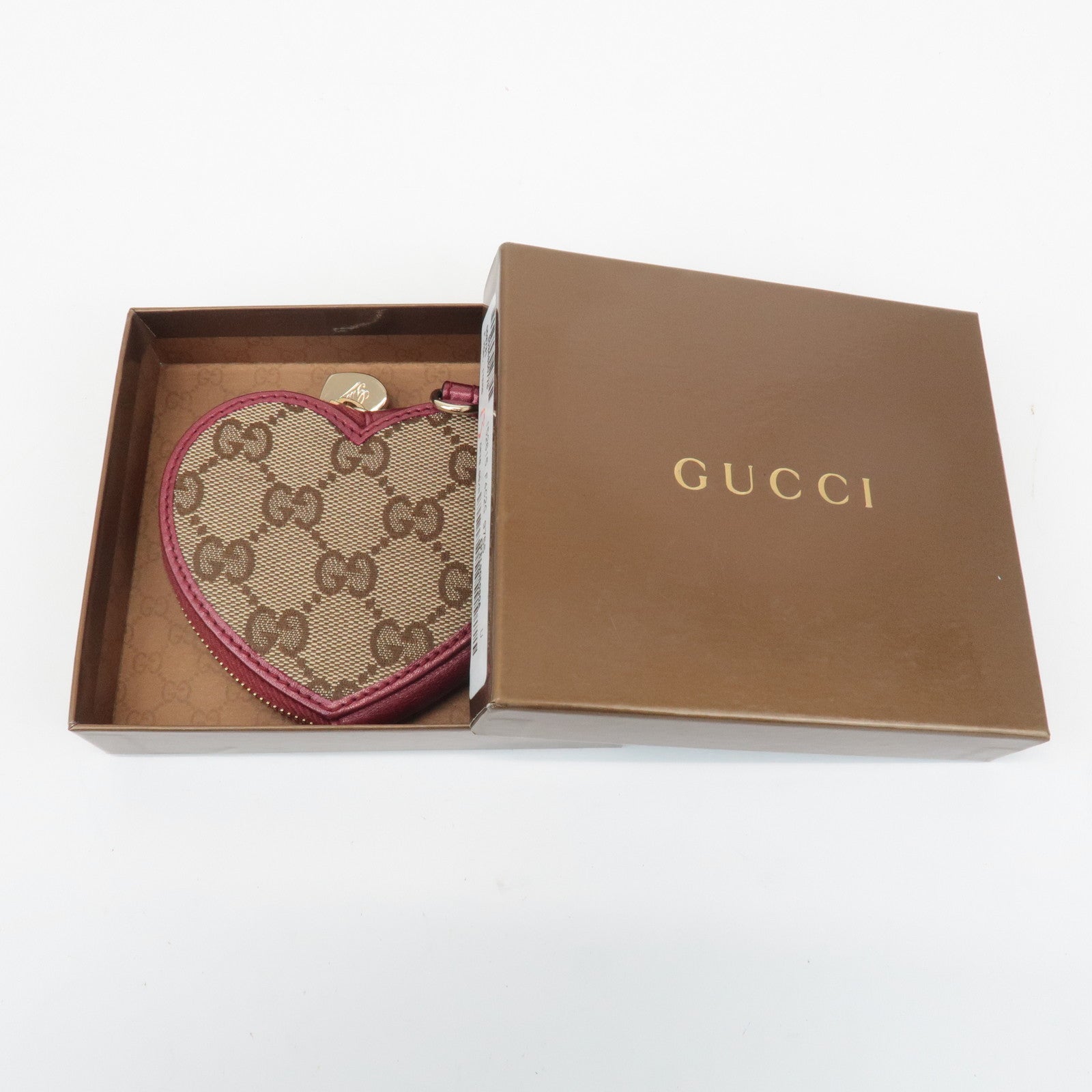 GUCCI GG Canvas Leather Heart Coin Purse Coin Case Red 152615