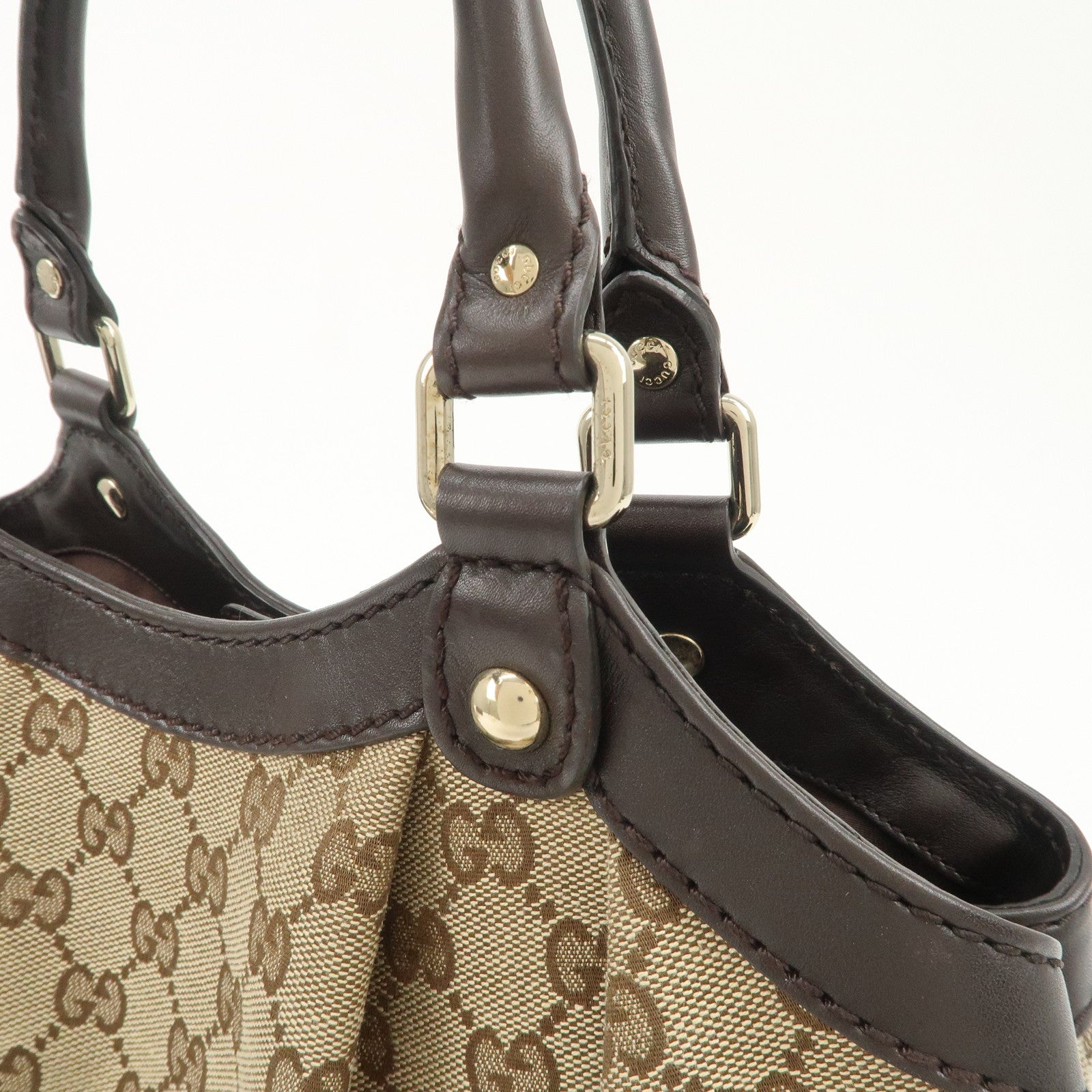 GUCCI Sukey GG Canvas Leather Tote Bag Hand Bag Brown Beige 211944