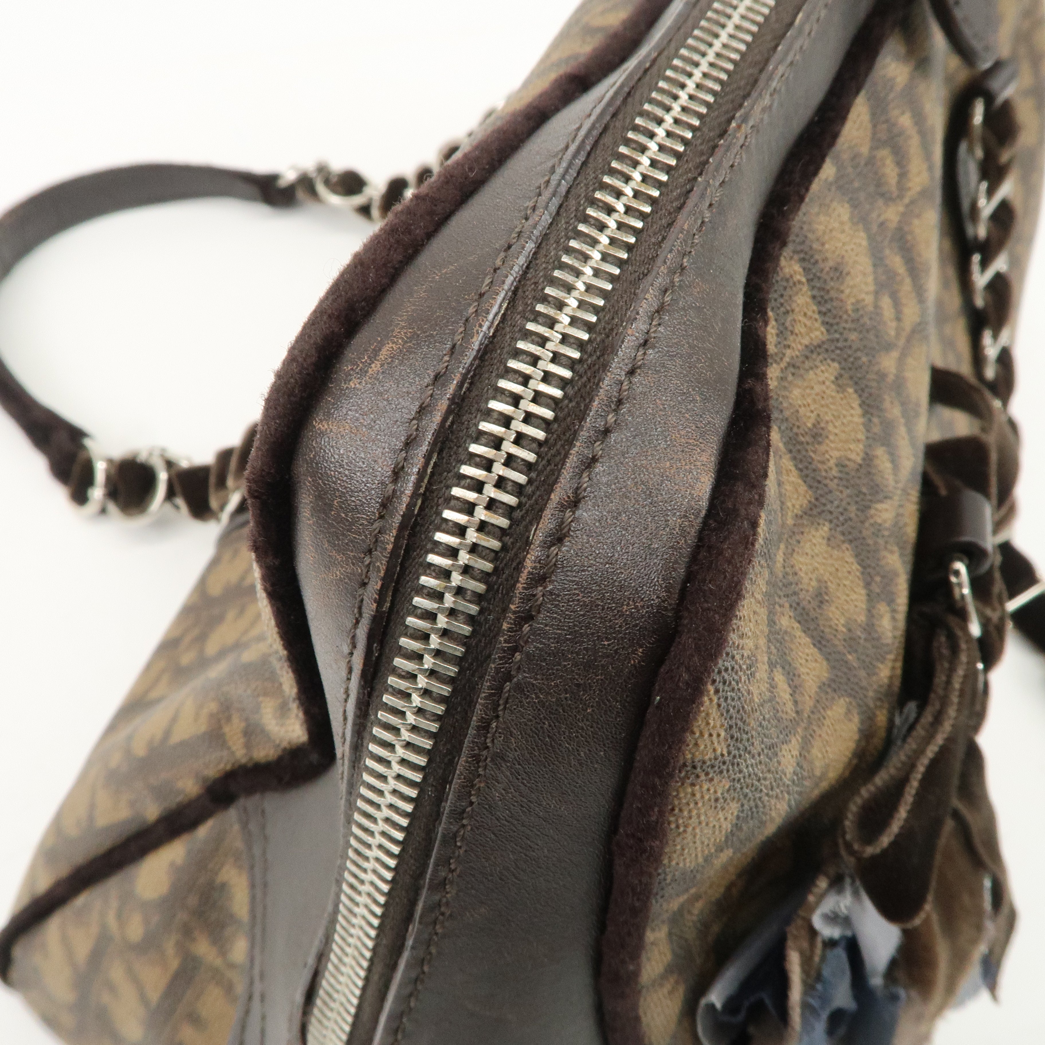Christian Dior Romantic Trotter PVC Velor Chain Shoulder Bag Used