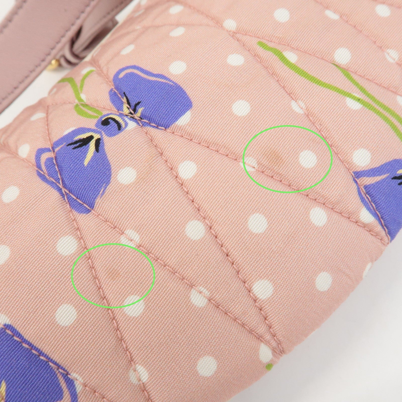 MIU MIU Matelasse Nylon Leather Flower Dots Body Bag Pink