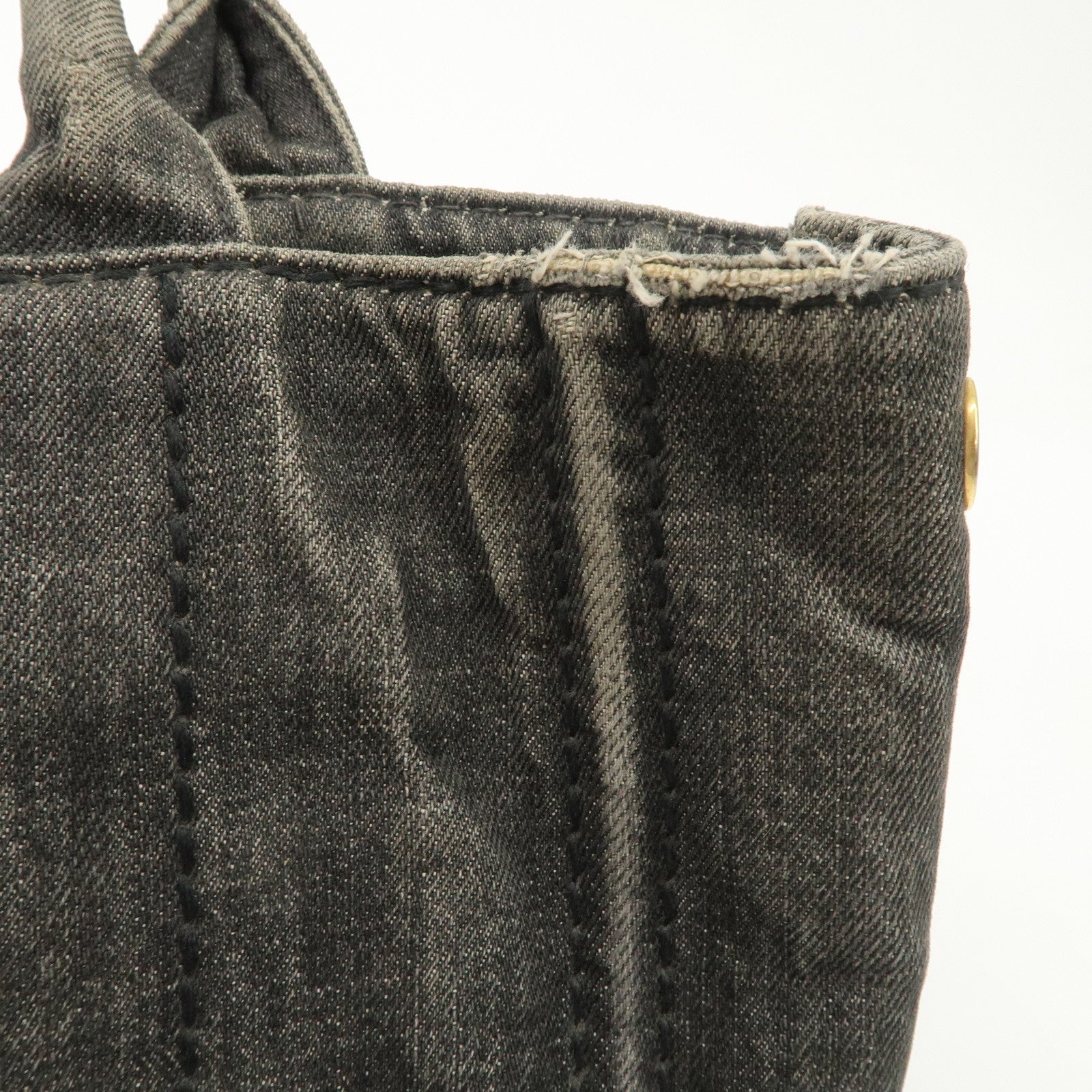 PRADA Canapa Mini Denim Hand Bag Tote Bag Black 1BG439 Used
