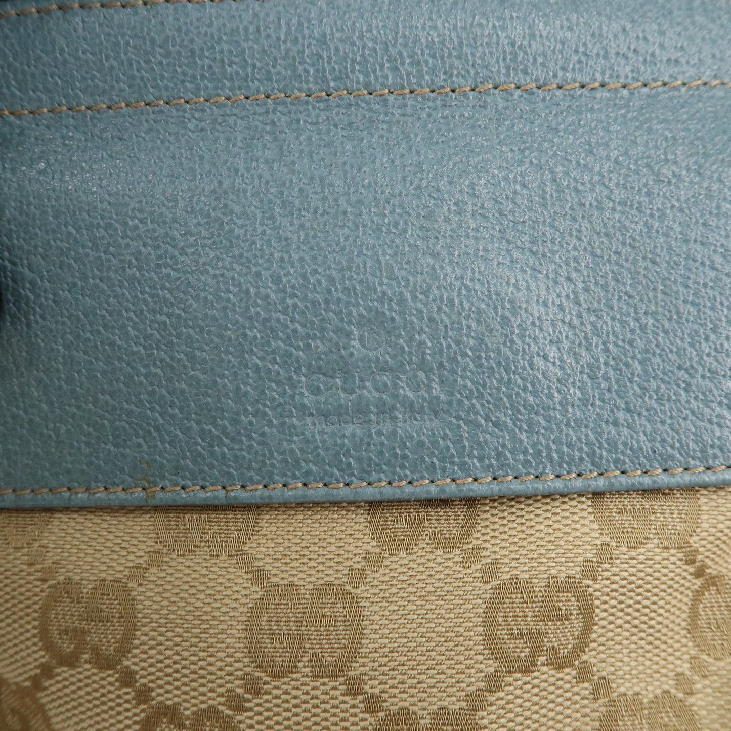 GUCCI Sherry GG Canvas Leather Waist Bag Beige Blue 28566