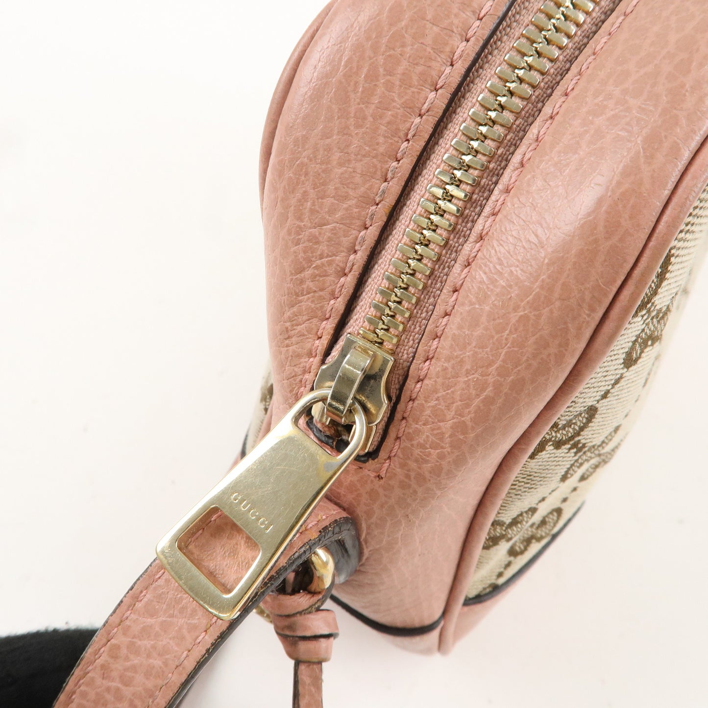 GUCCI GG Canvas Leather Shoulder Bag Beige Pink 449413