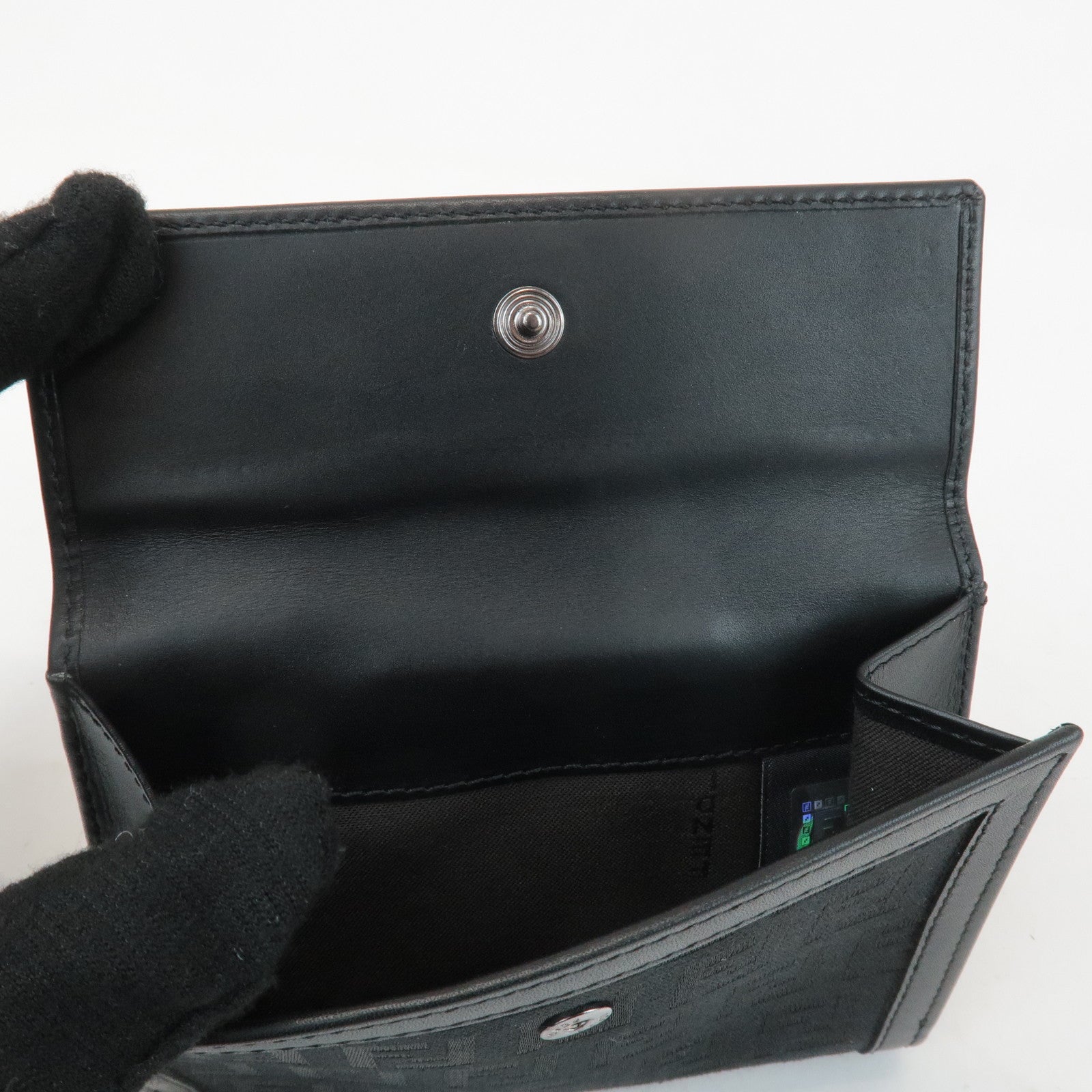 FENDI Zucchino Canvas Leather Double Hook Wallet Black 8M0035 Used