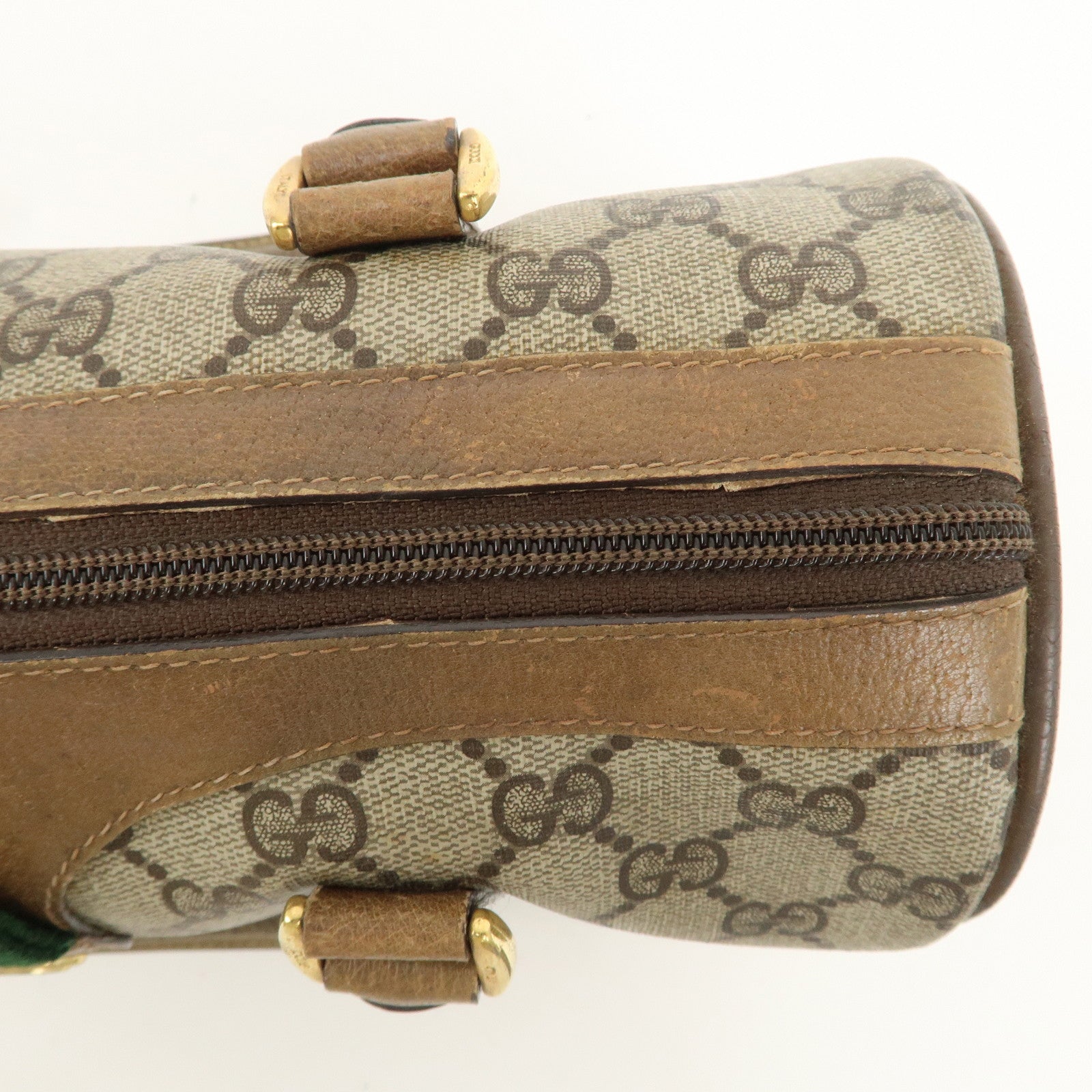 GUCCI Old Gucci Sherry GG Plus Leather Boston Bag Beige Brown