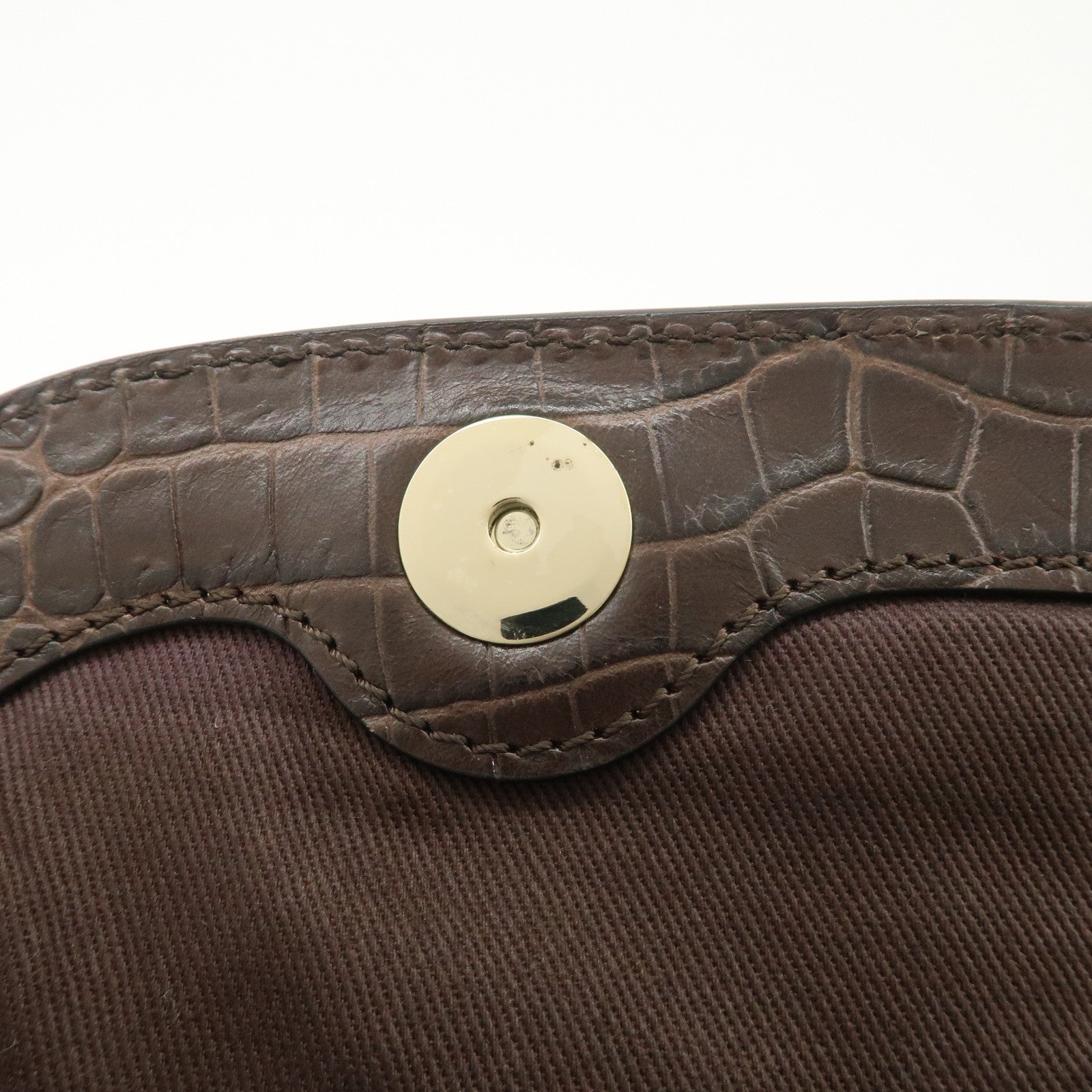 CELINE Macadam Canvas Leather Shoulder Bag Fringe Brown Used