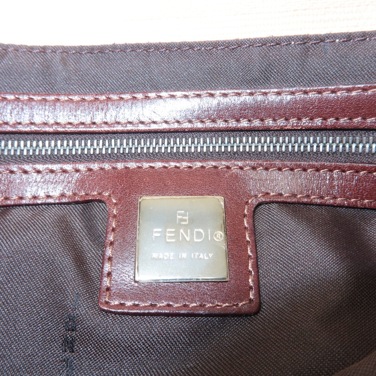 FENDI Zucca Canvas Leather Shoulder Bag Brown Beige 26727