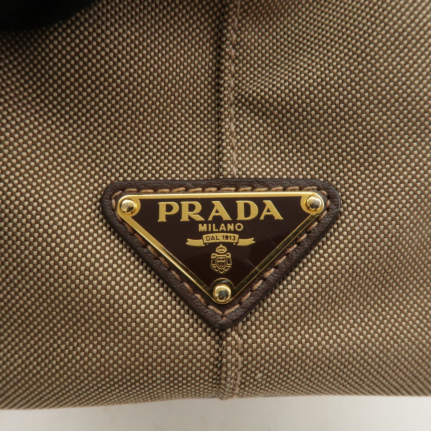 PRADA Logo Jacquard Leather 2Way Bag Hand Bag Beige Brown BN1841