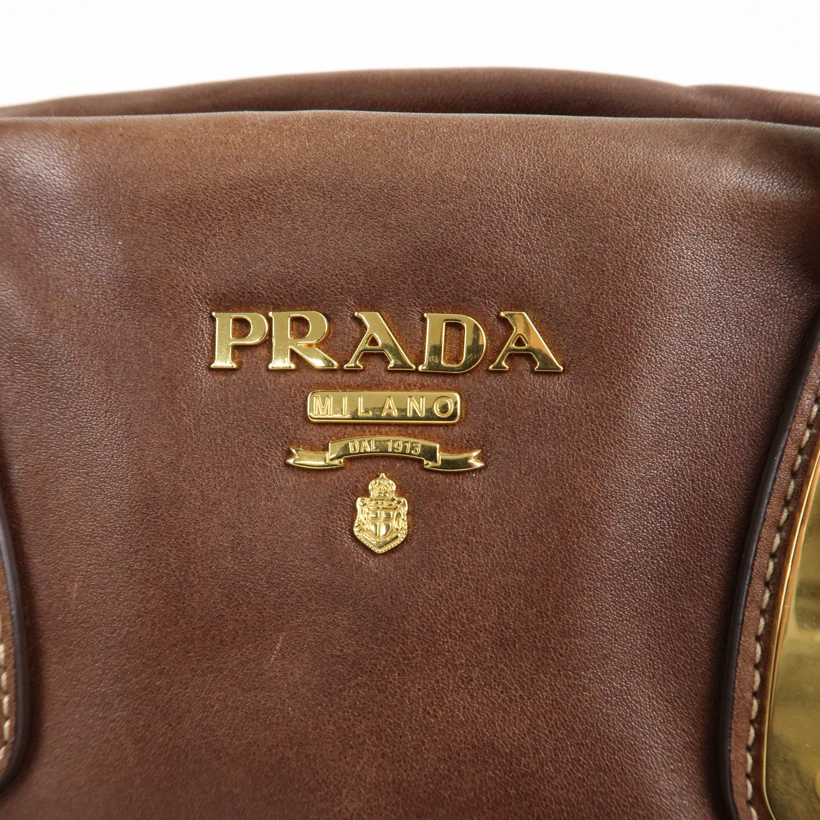 PRADA Leather 2Way Bag Shoulder Bag Hand Bag Brown BN1904