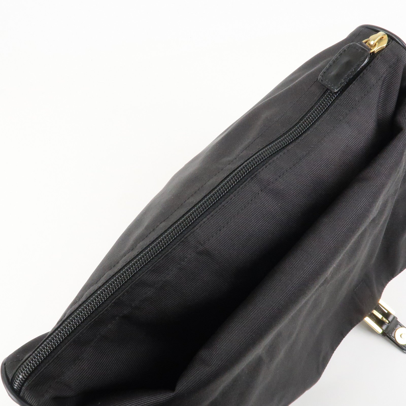 FENDI Nylon Canvas Leather Shoulder Bag Hand Bag Black Brown Used
