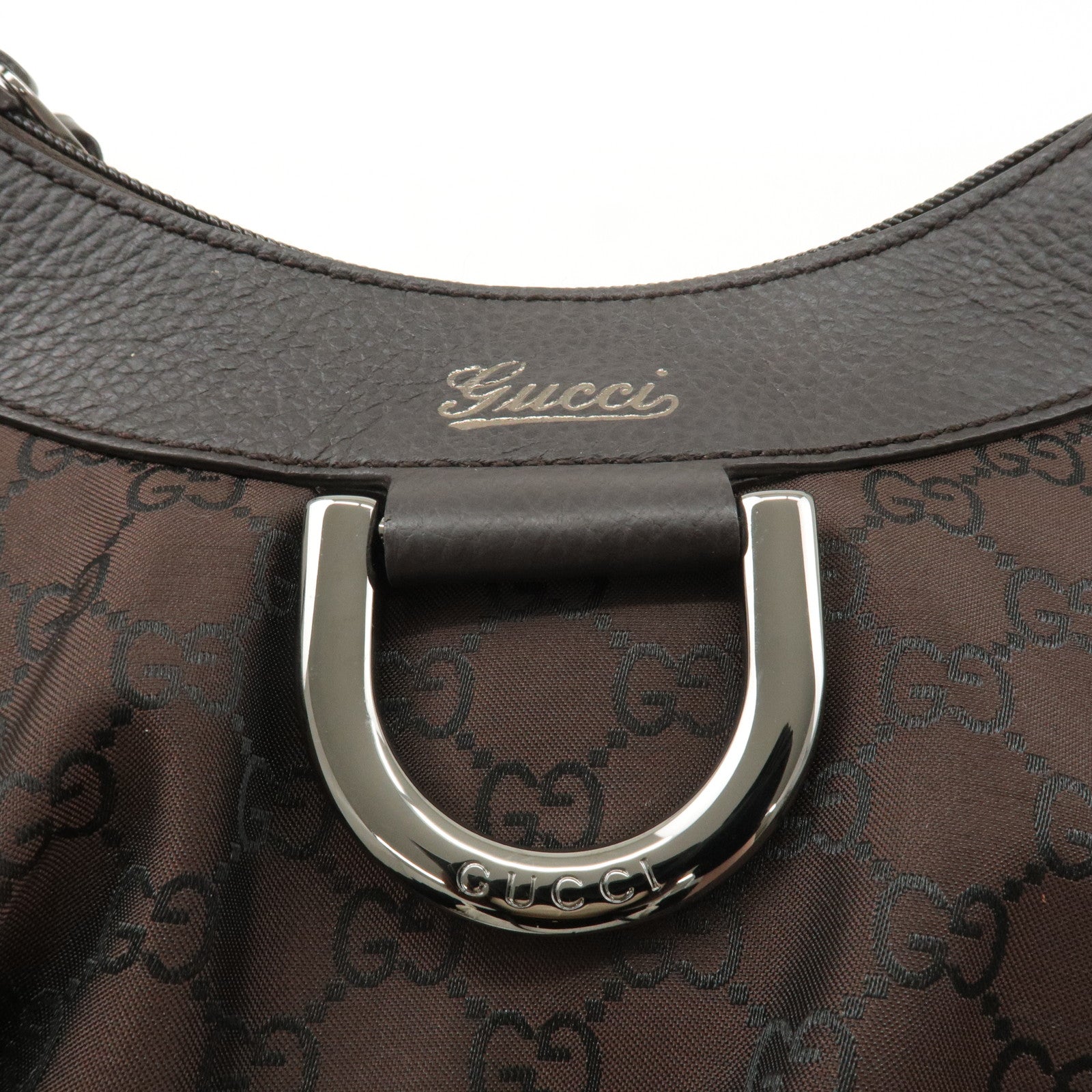 GUCCI Abbey GG Nylon Leather Shoulder Bag Brown Black 265692