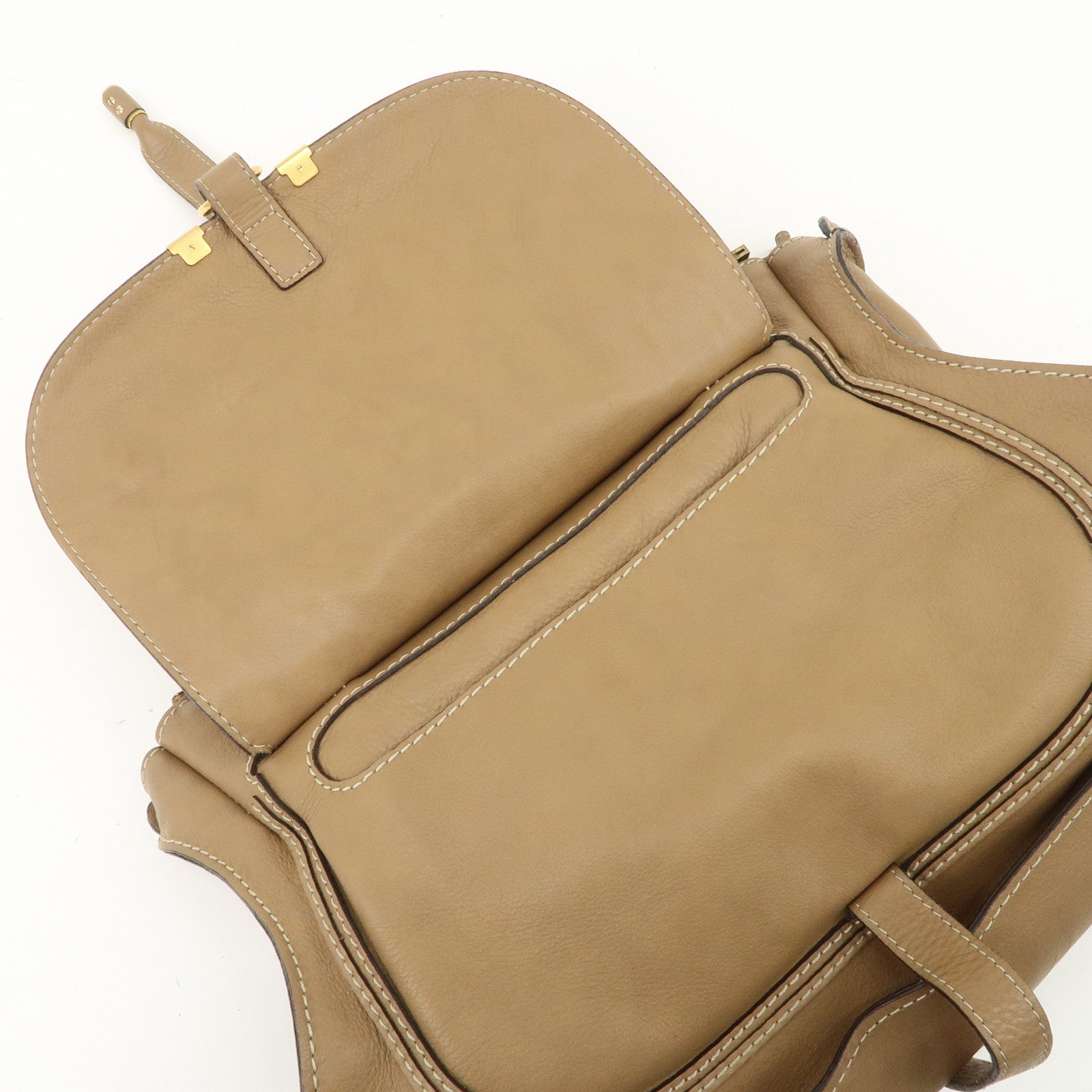 Chloe Marcie Leather Tote Bag Hand Bag Shoulder Bag Beige Used