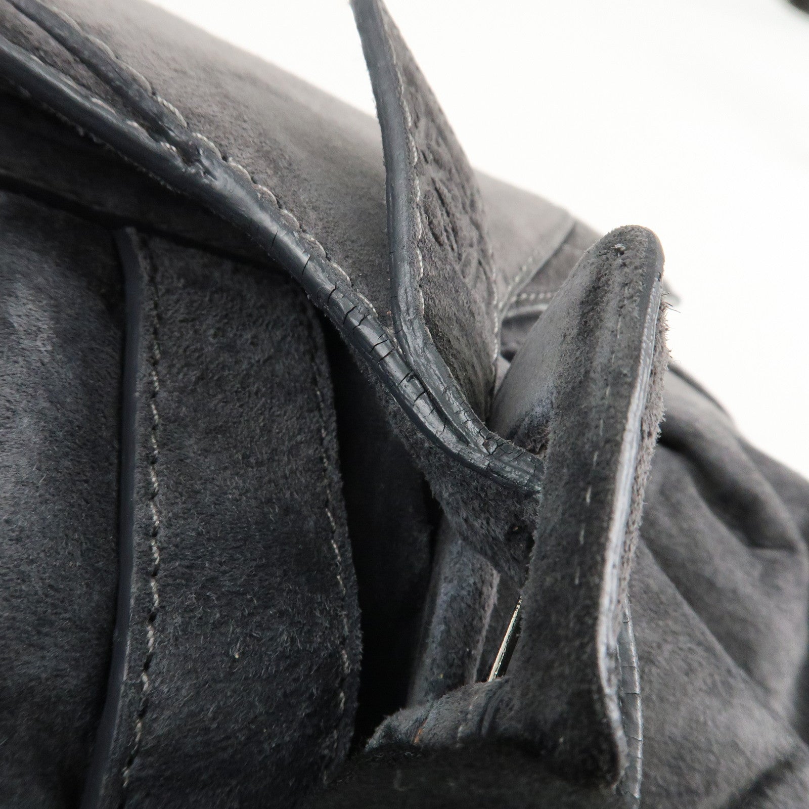 LOEWE Anagram Suede Leather Shoulder Bag Hand Bag Gray Used