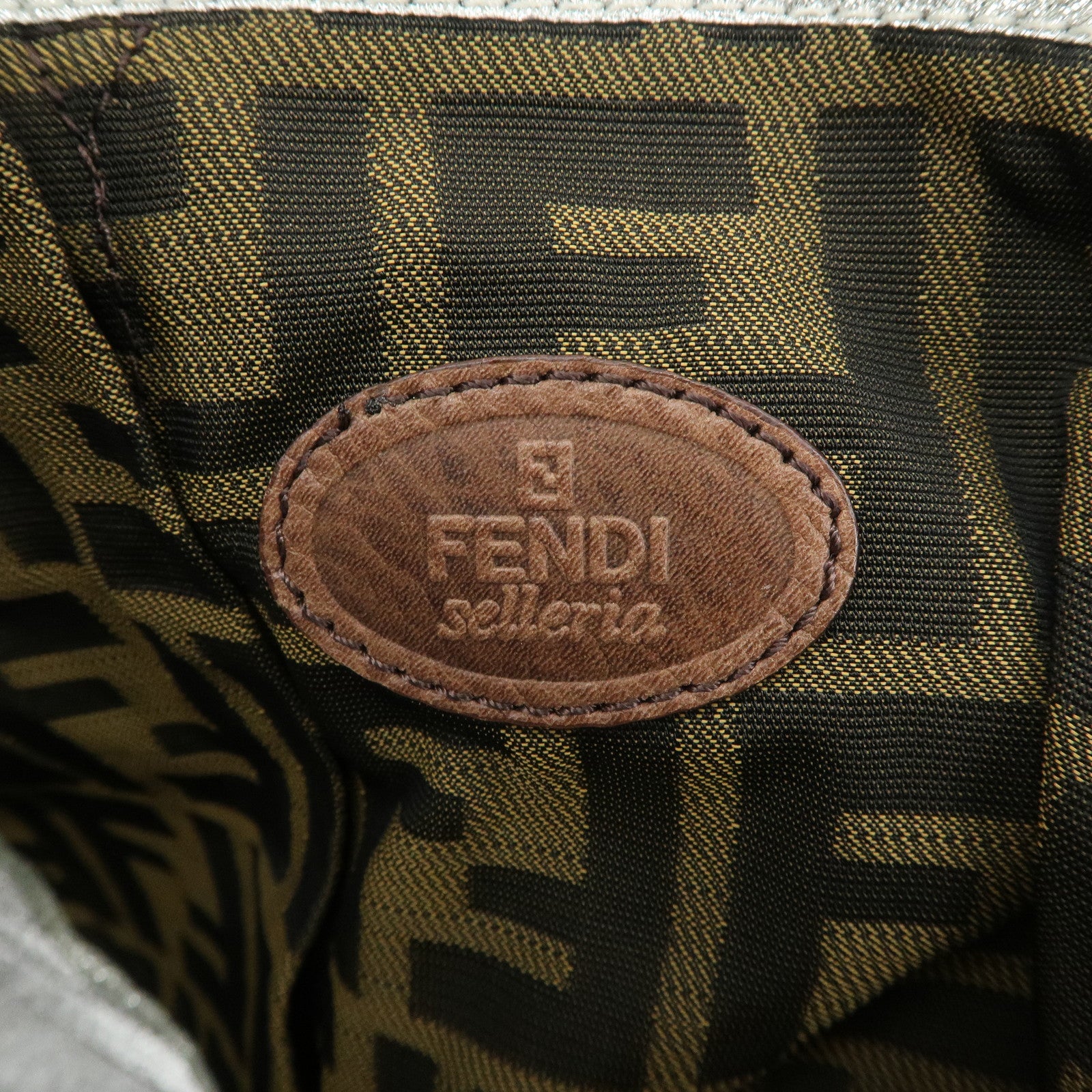 FENDI Selleria Leather Canvas Hand Bag Shoulder Bag Brown 8BL093