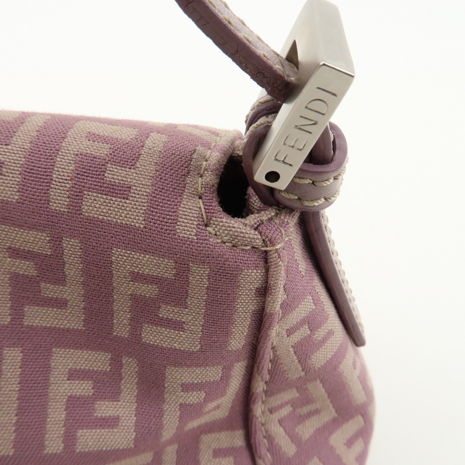 FENDI Zucchino Canvas Leather Mini Mamma Baguette Purple 8BR180