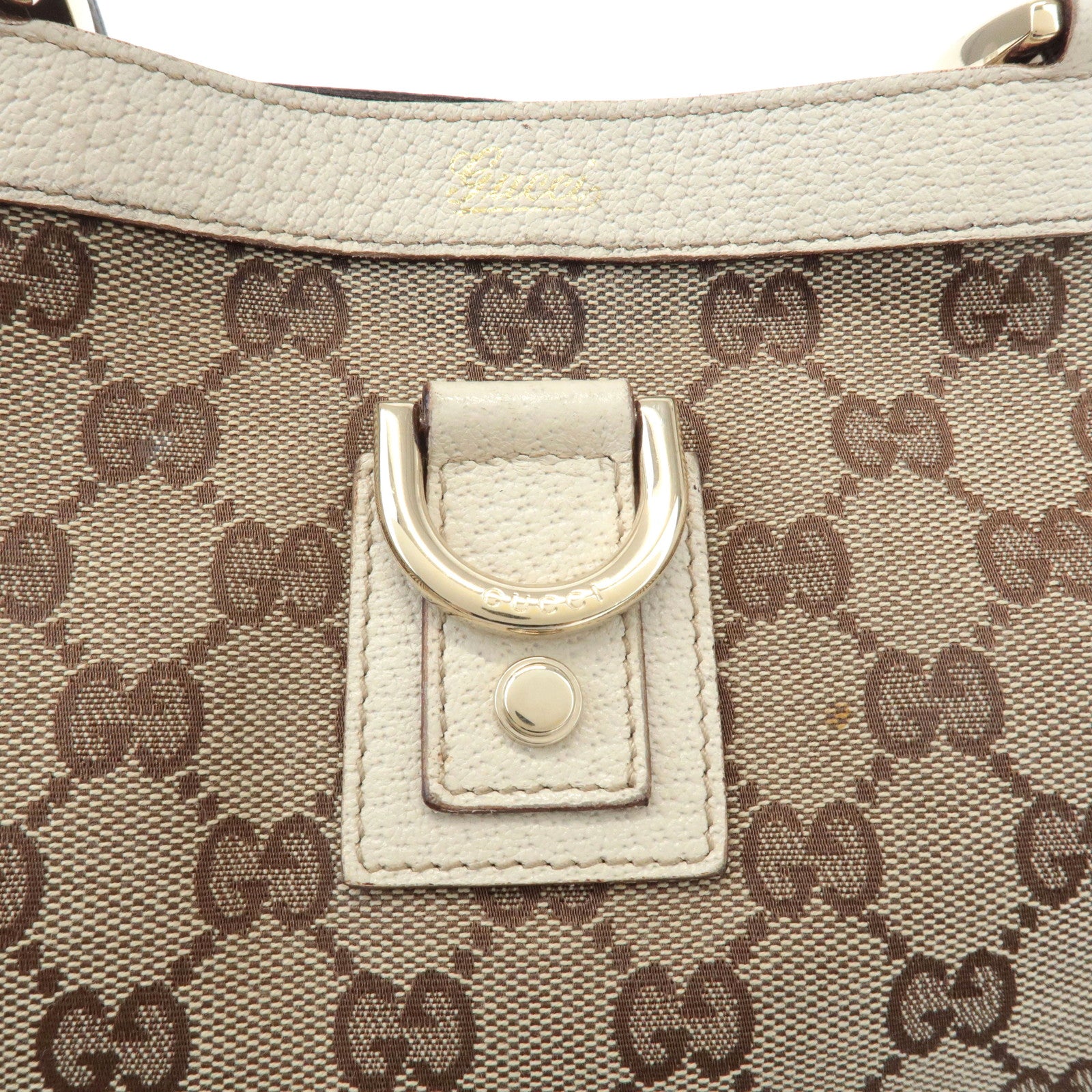 GUCCI Abbey Line GG Canvas Leather Tote Bag Beige 141472