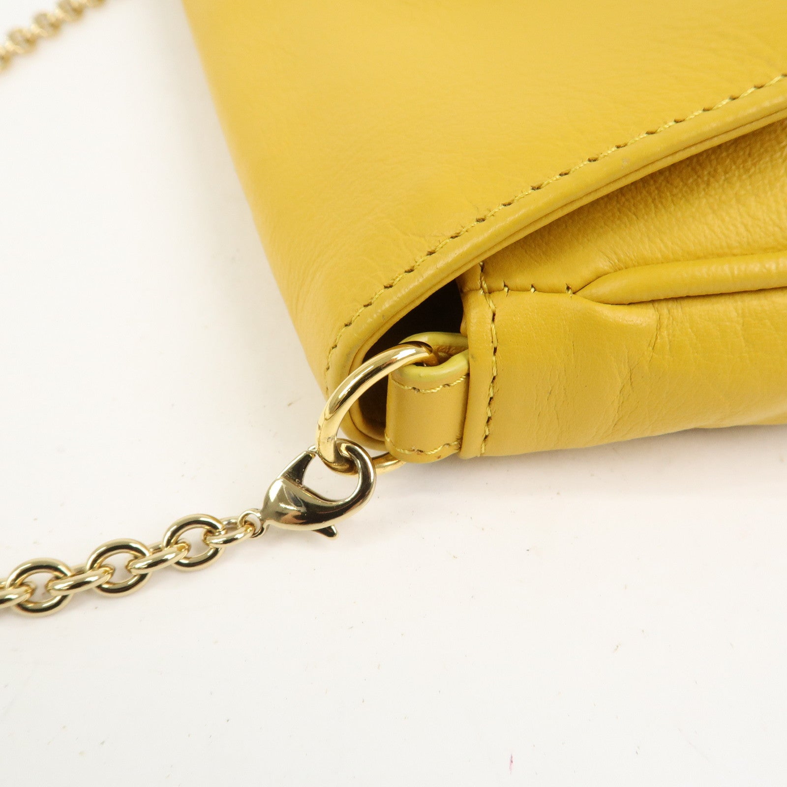 FENDI Leather Chain Shoulder Bag Purse Crossbody Bag Yellow 8M0276