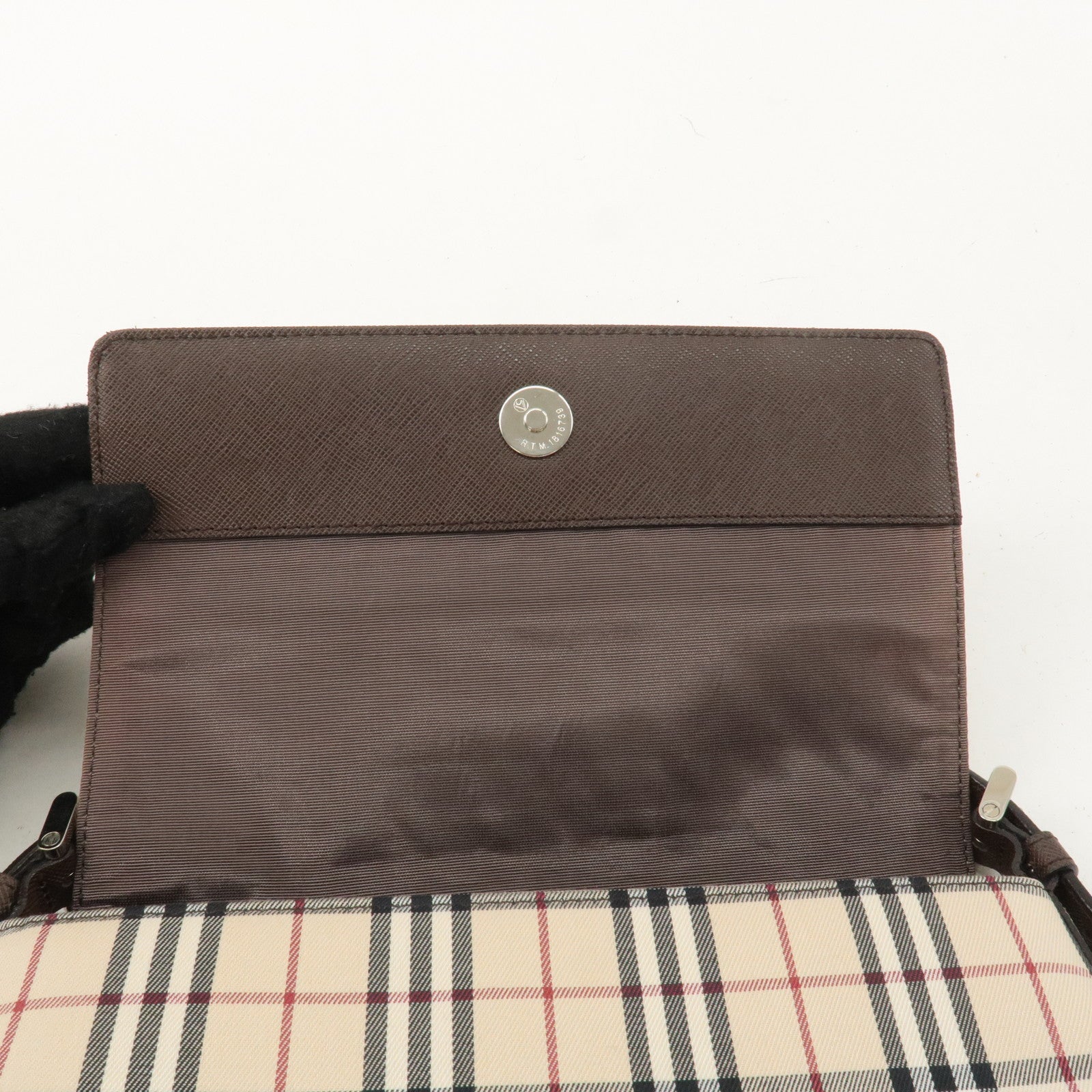 Burberry Nova Plaid Canvas Leather Shoulder Bag