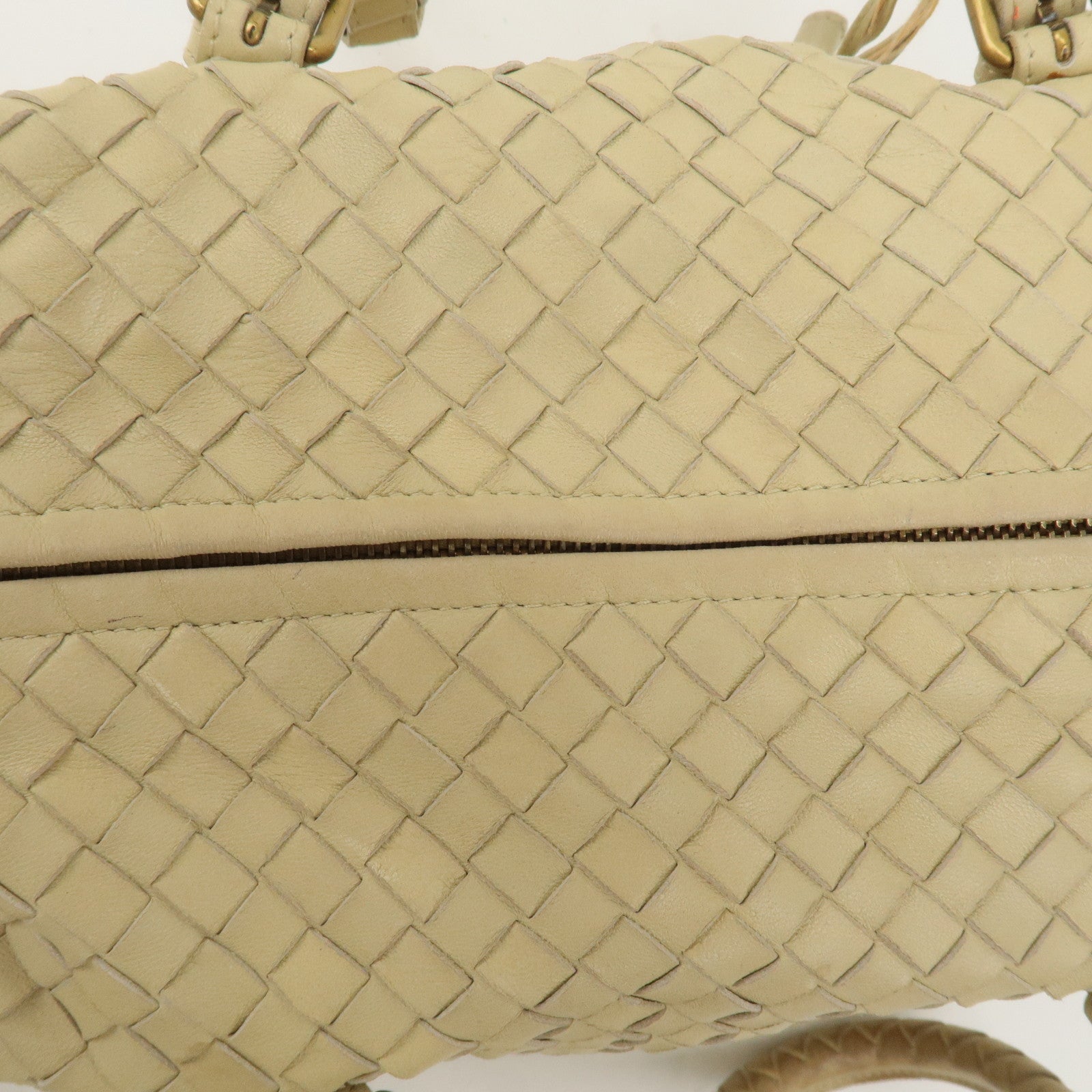 BOTTEGA VENETA Intrecciato Leather Boston Bag Beige 173398