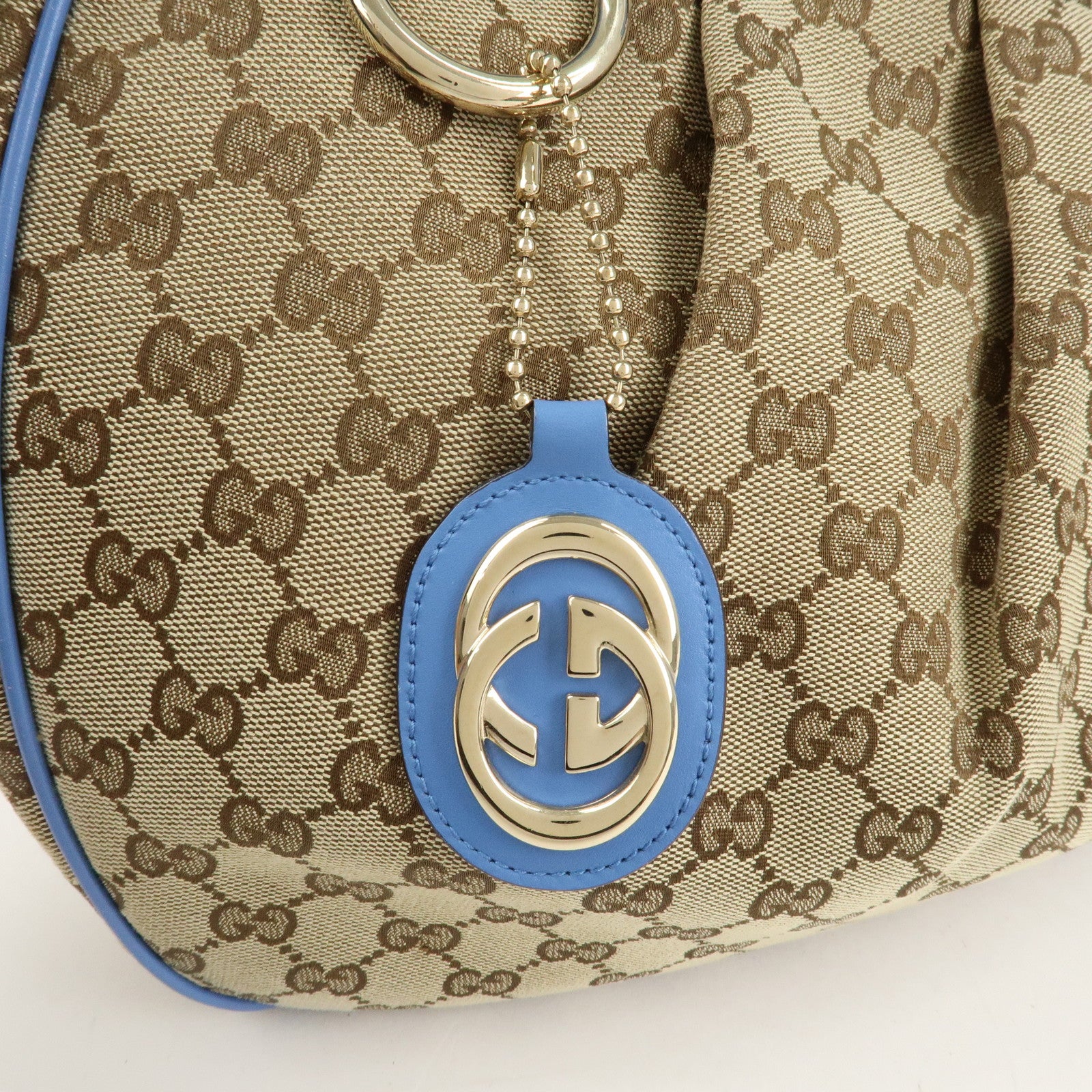 Gucci Sukey GG Canvas Leather Shoulder Bag Beige Light Blue 232955