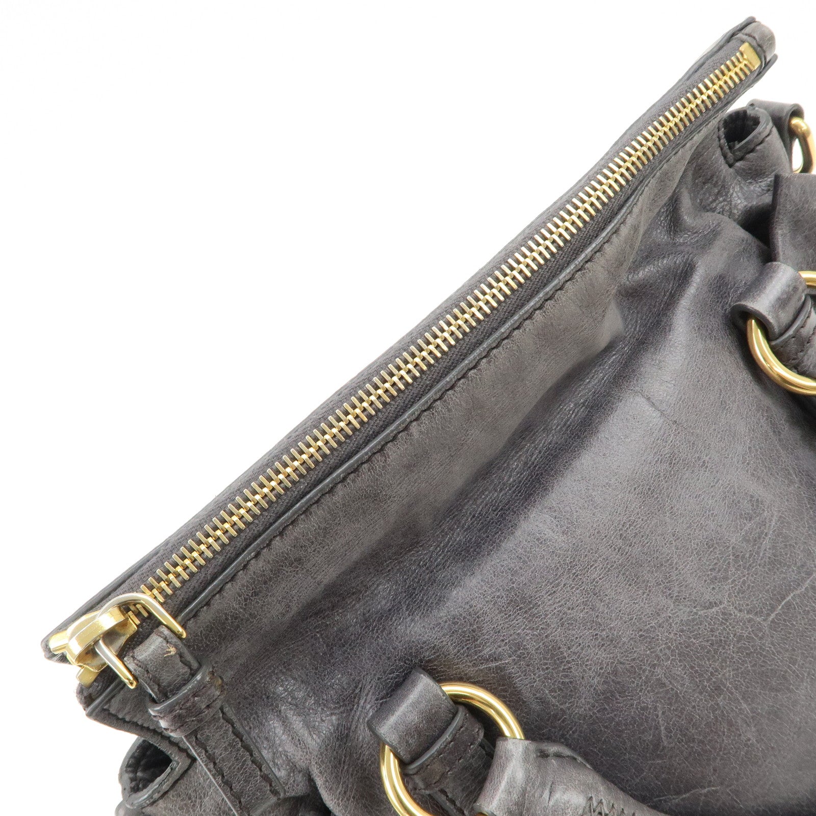 MIU MIU Leather Side Ribbon 2Way Shoulder Bag Hand Bag Gray Used