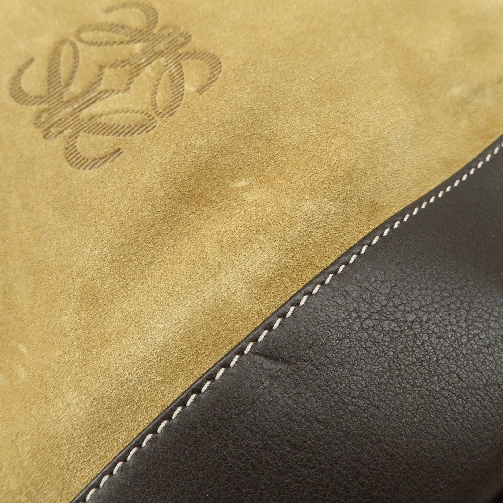 LOEWE Anagram Suede Leather Drawstring Shoulder Bag Beige Brown Used