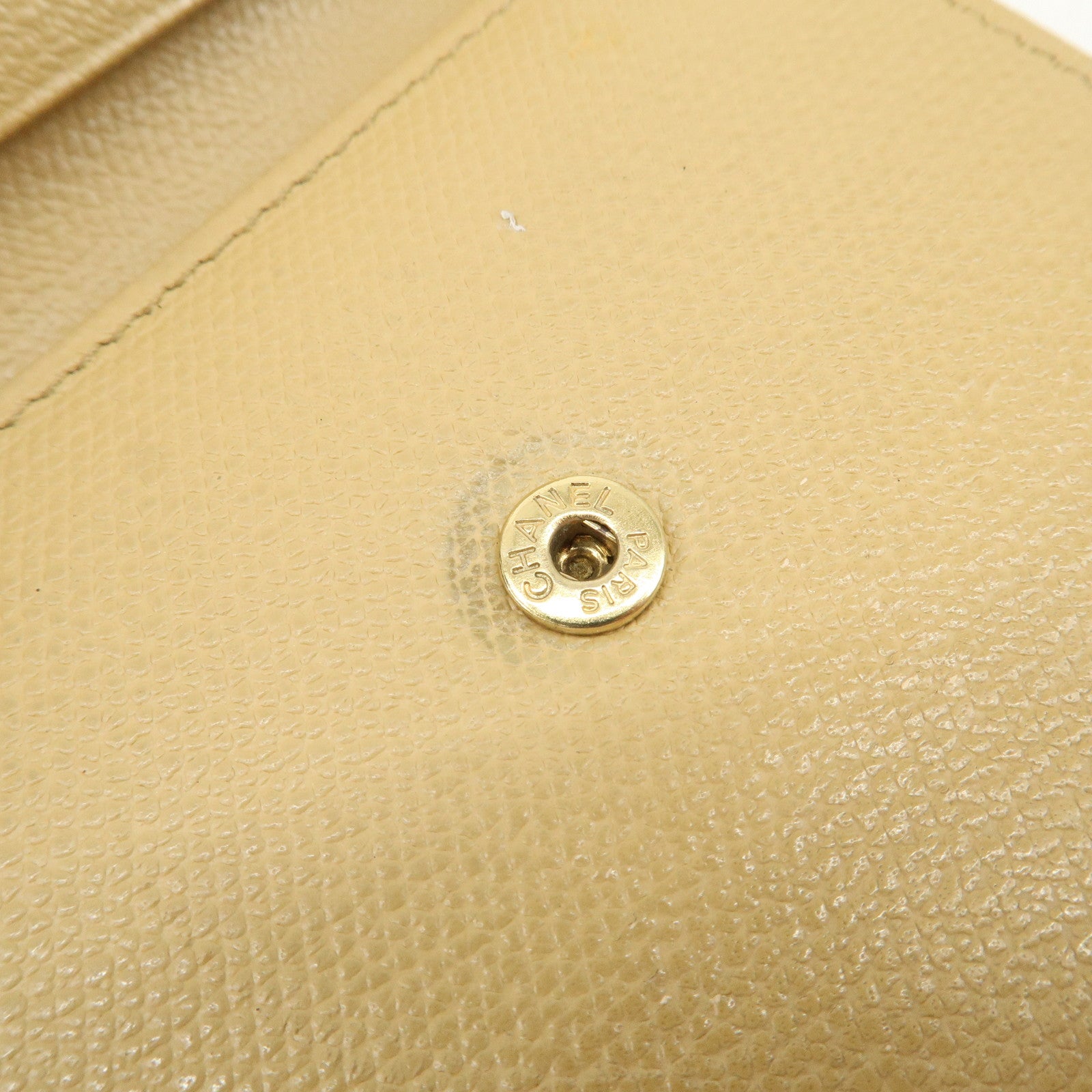 CHANEL Leather COCO Botton W Hook Wallet Beige Used
