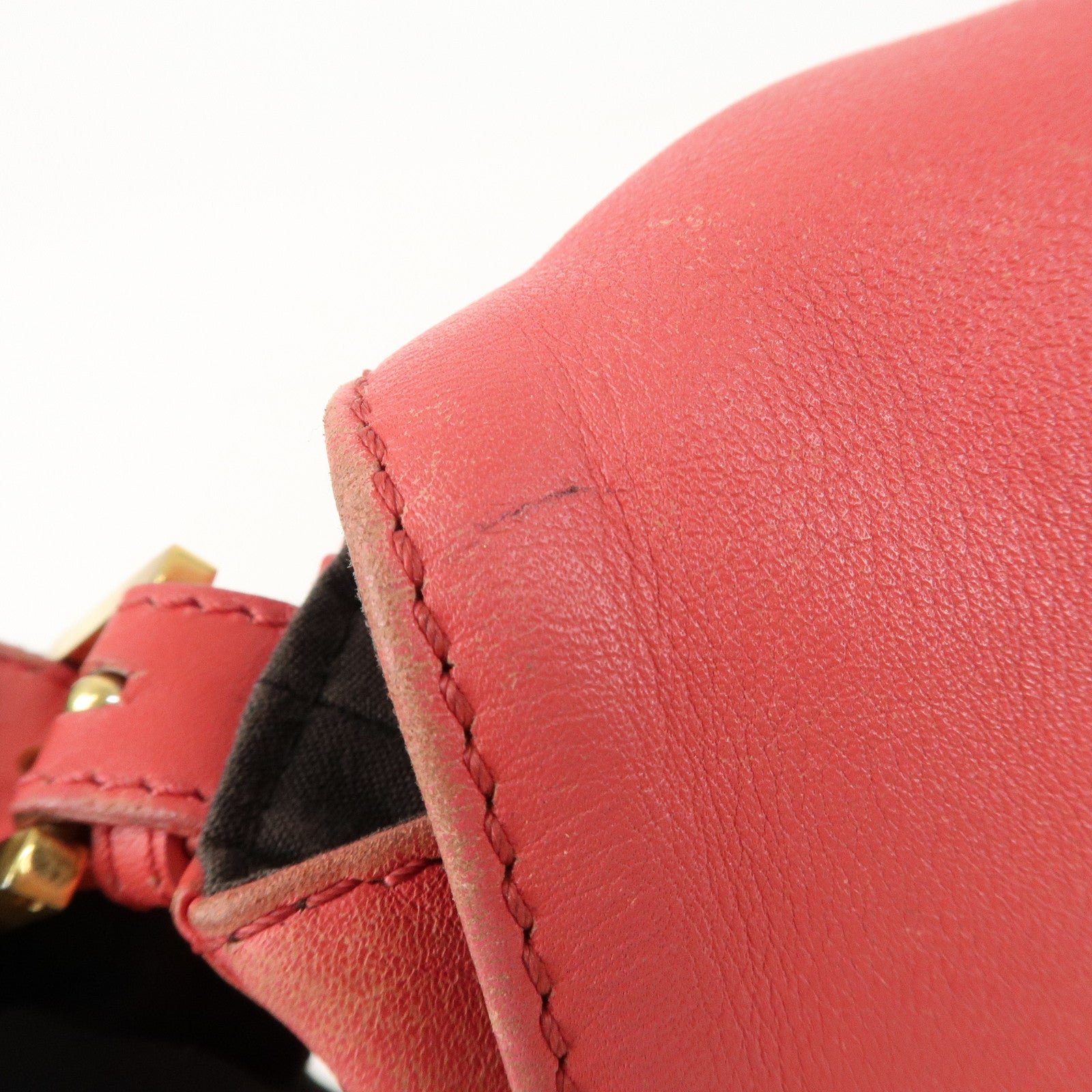 FENDI Big Mamma Baguette Leather Chain Shoulder Bag Pink 8BR638 Used