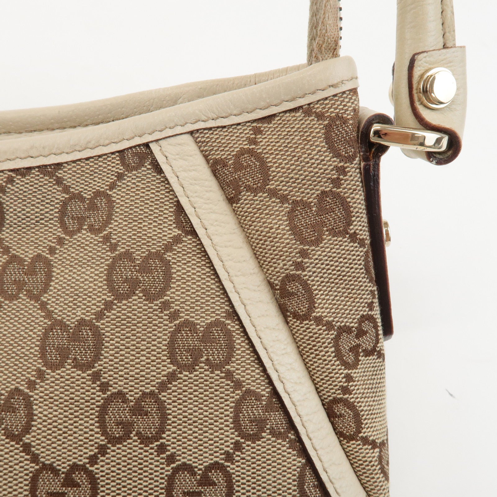 GUCCI Abbey GG Canvas Leather Shoulder Bag Beige Ivory 130939