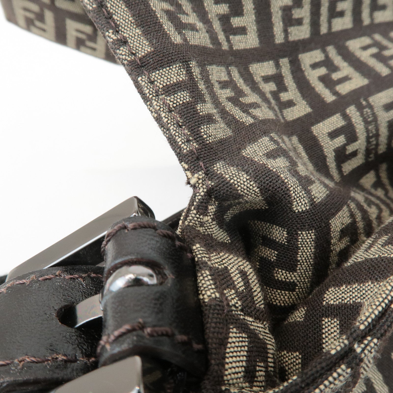 FENDI Mamma Baguette Zucchino Canvas Leather Shoulder Bag 8BR001 Used