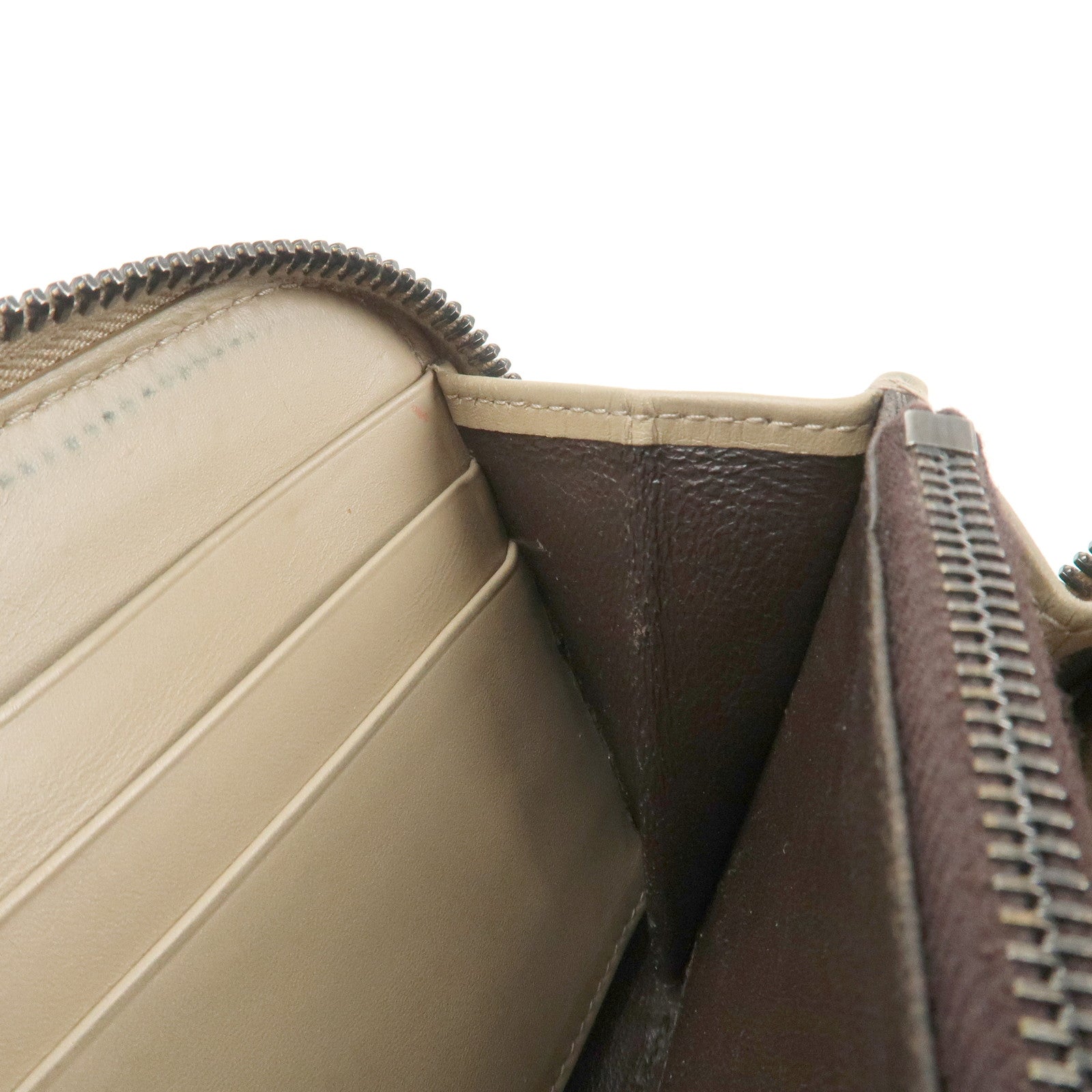 BOTTEGA VENETA Intrecciato Leather Zip Around Long Wallet Beige Used